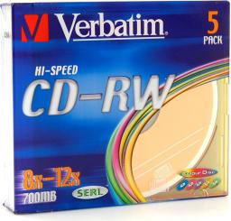 CD-RW 700MB/80MIN 4X COLOUR SLIM 5SZT