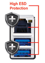 Ochrona przez wyładowaniami elektrostatycznymi portów USB oraz LAN (tylko USB 3.0)