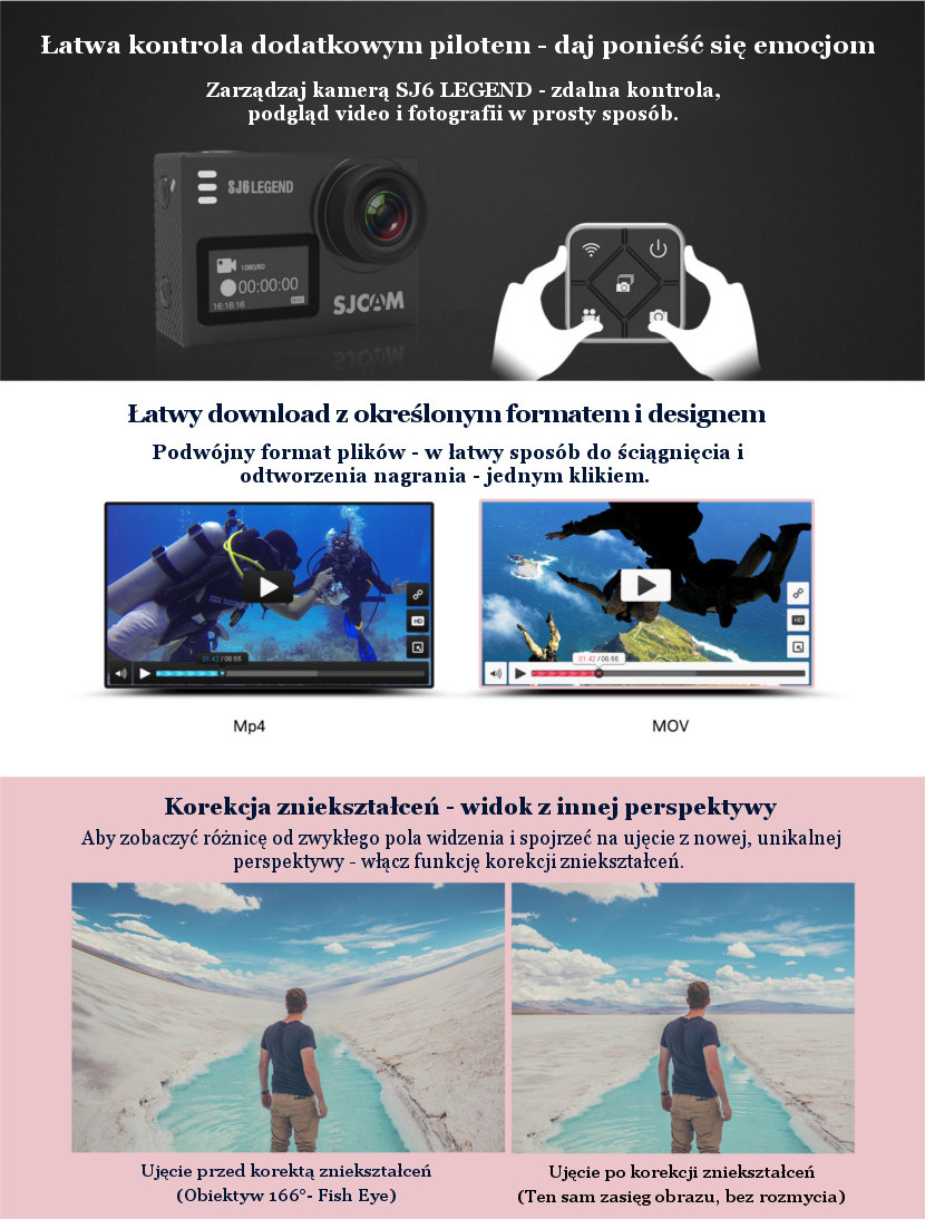 Opcje nagrywania kamery sportowej SJ6 Legend