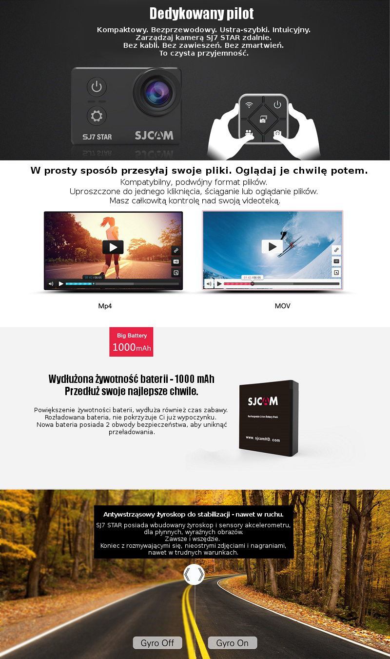 Kamera SJ7 Star - dedykowane akcesoria i większa bateria