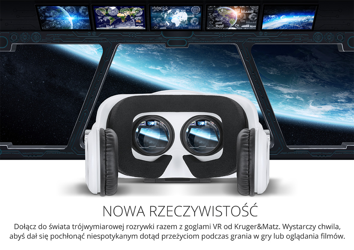 Dołącz do świata trójwymiarowej rozrywki razem z goglami VR od Kruger&Matz. Wystarczy chwila, abyś dał się pochłonąć niespotykanym dotąd przeżyciom podczas grania w gry lub oglądania filmów.