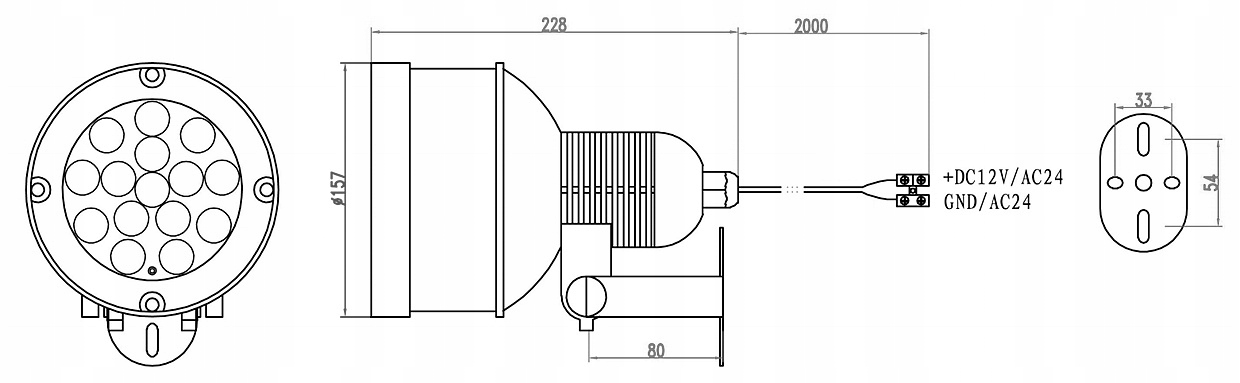 Wymiary i waga reflektora podczerwieni