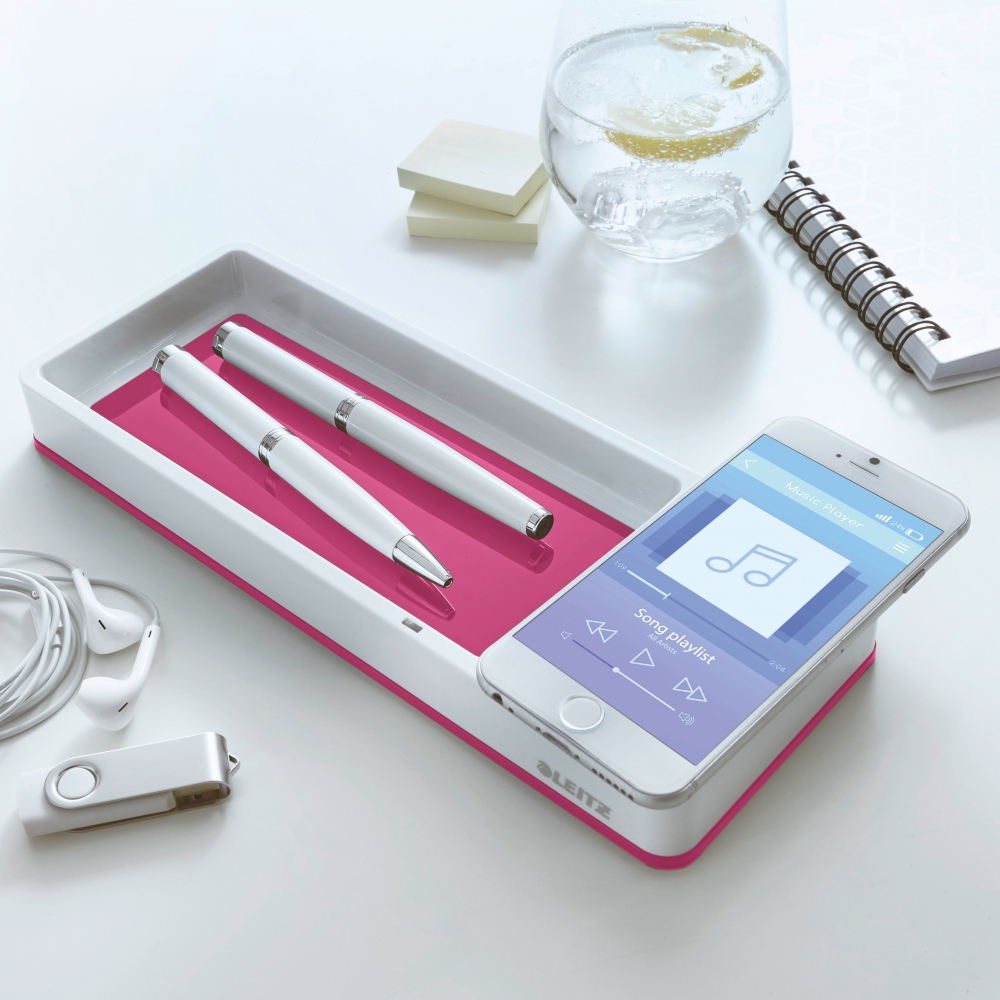 Piórnik z ładowarką indukcyjną Leitz WOW 1x USB-A 1 A – Stylowy organizer na biurko