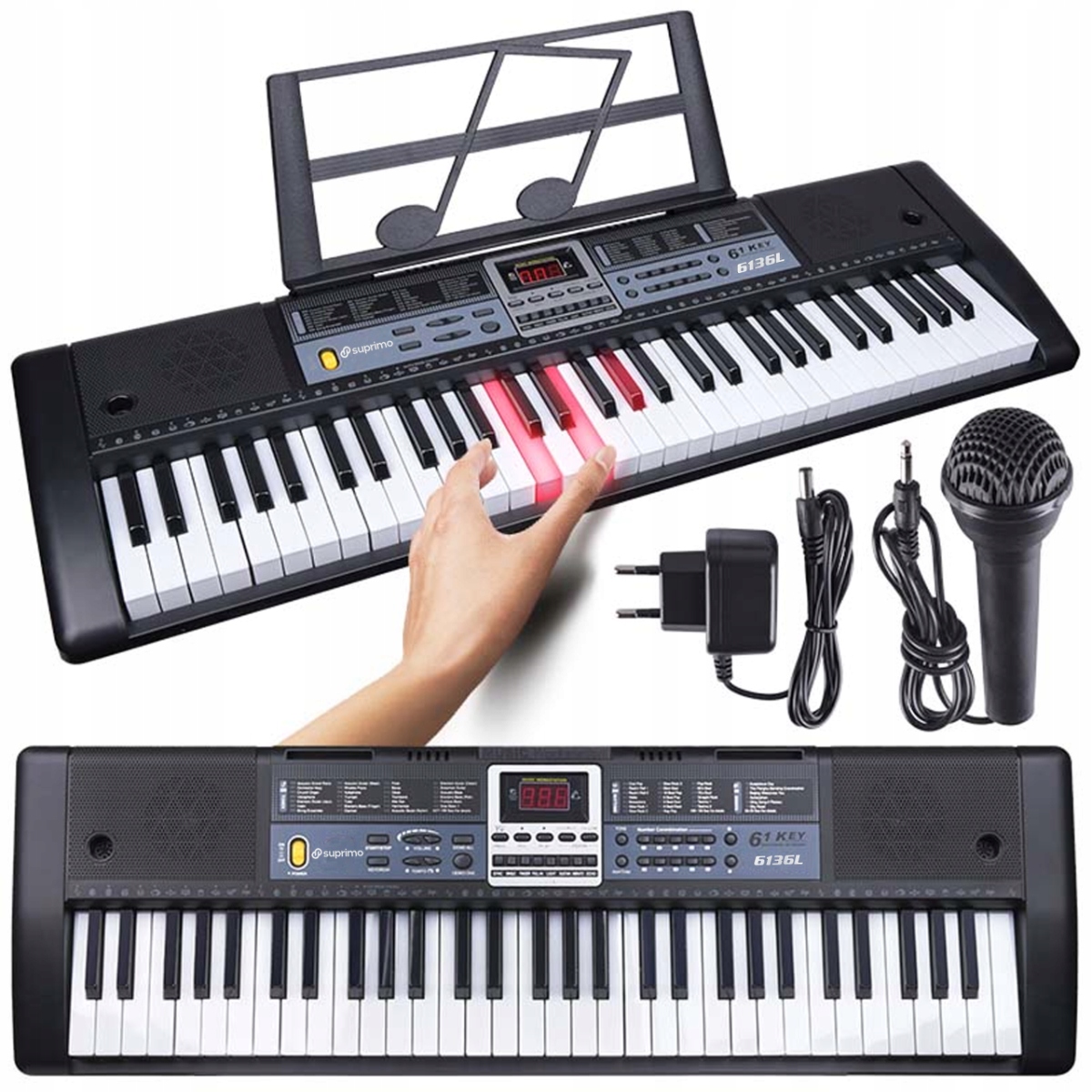Keyboard SUPRIMO 6136L – Organy z mikrofonem dla dzieci z podświetlanymi klawiszami