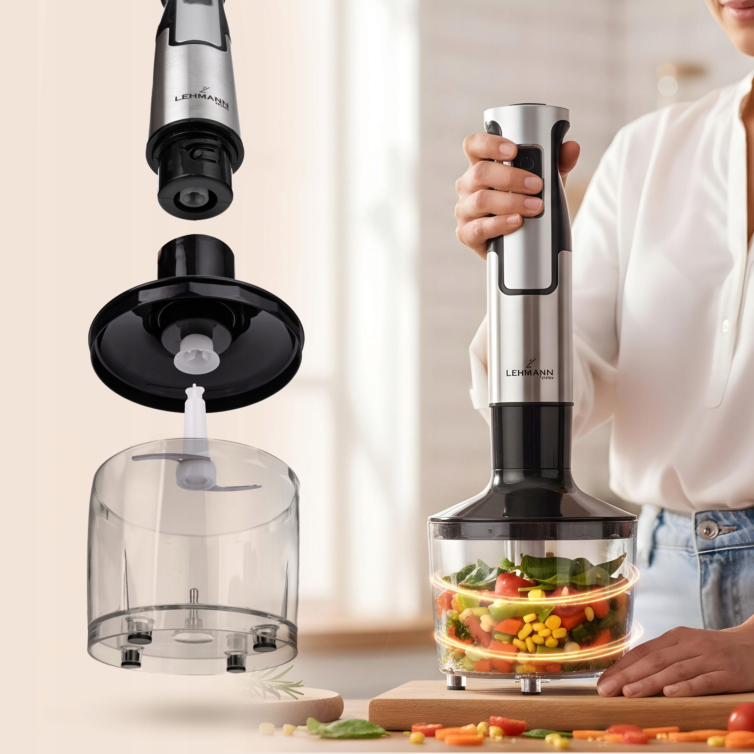 MOCNY BLENDER RĘCZNY WIELOFUNKCYJNY MIKSER NAJMOCNIEJSZY SILNIK OSTRZE XXL Funkcje krojenie kruszenie lodu mielenie mieszanie miksowanie rozdrabnianie tarcie ubijanie ucieranie