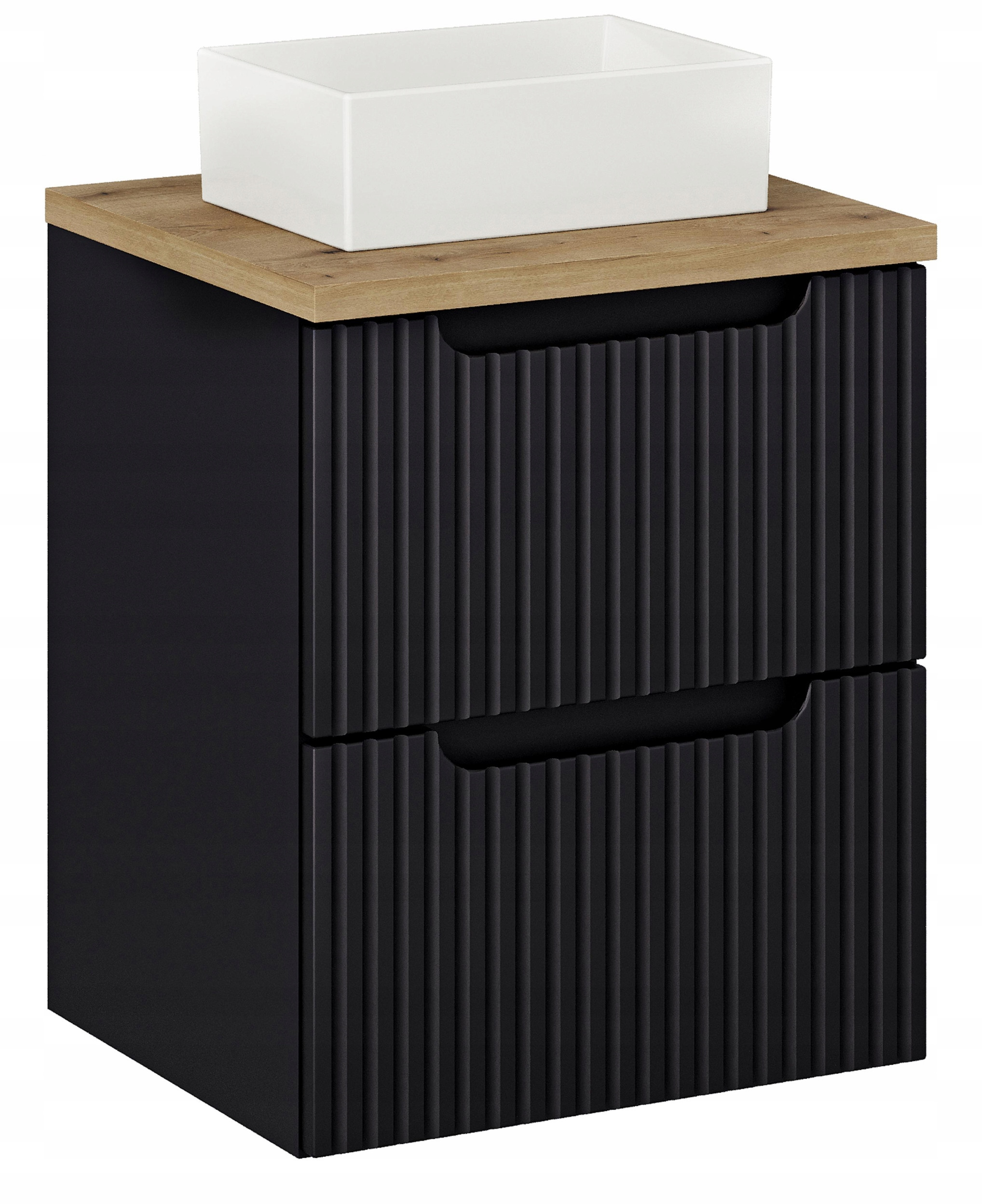 CZARNA szafka łazienkowa NOVA BLACK 82-50 z umywalką i blatem OAK 50 cm – Elegancja i funkcjonalność w Twojej łazience
