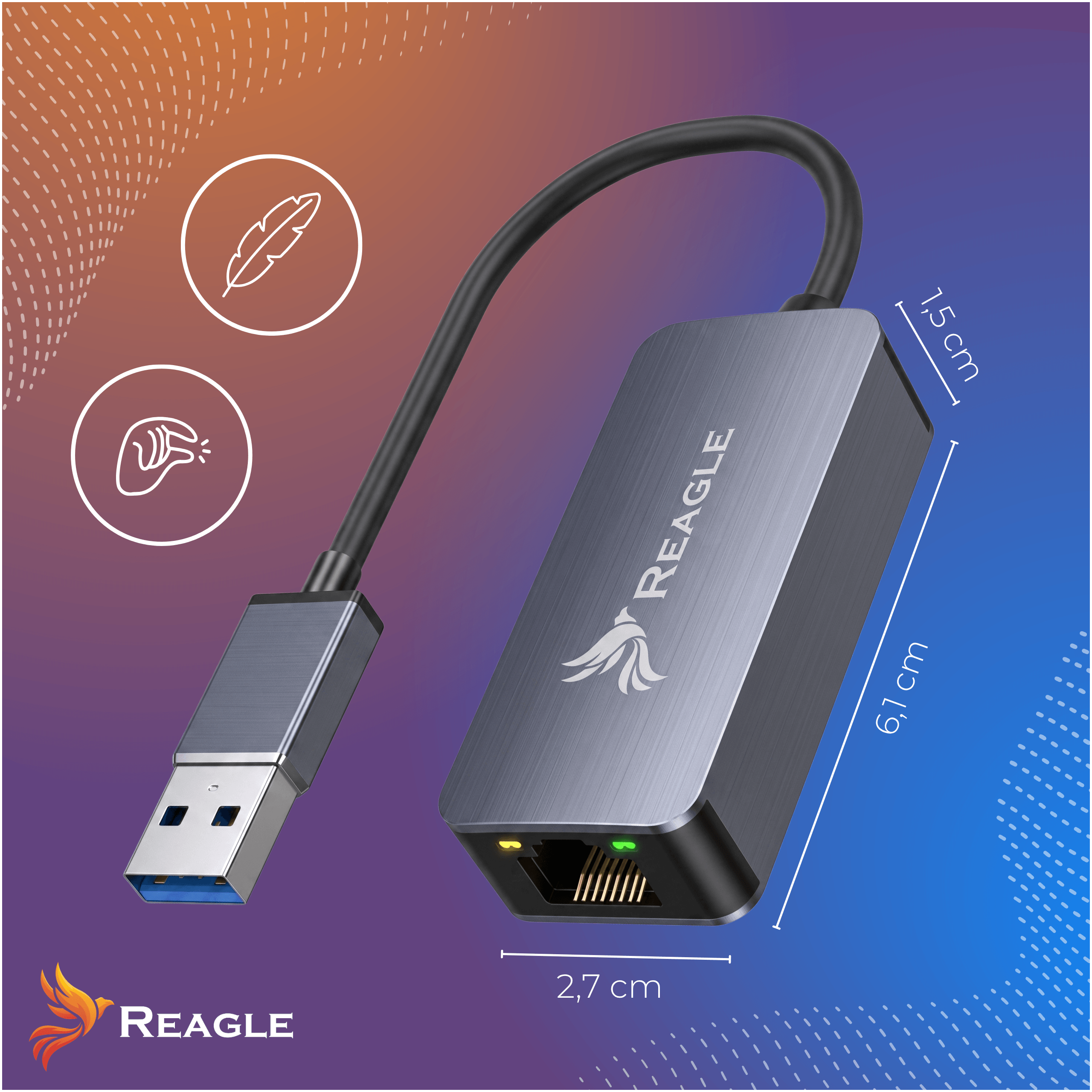 Adapter USB 3.2 Ethernet RJ45 Reagle 2.5Gbps