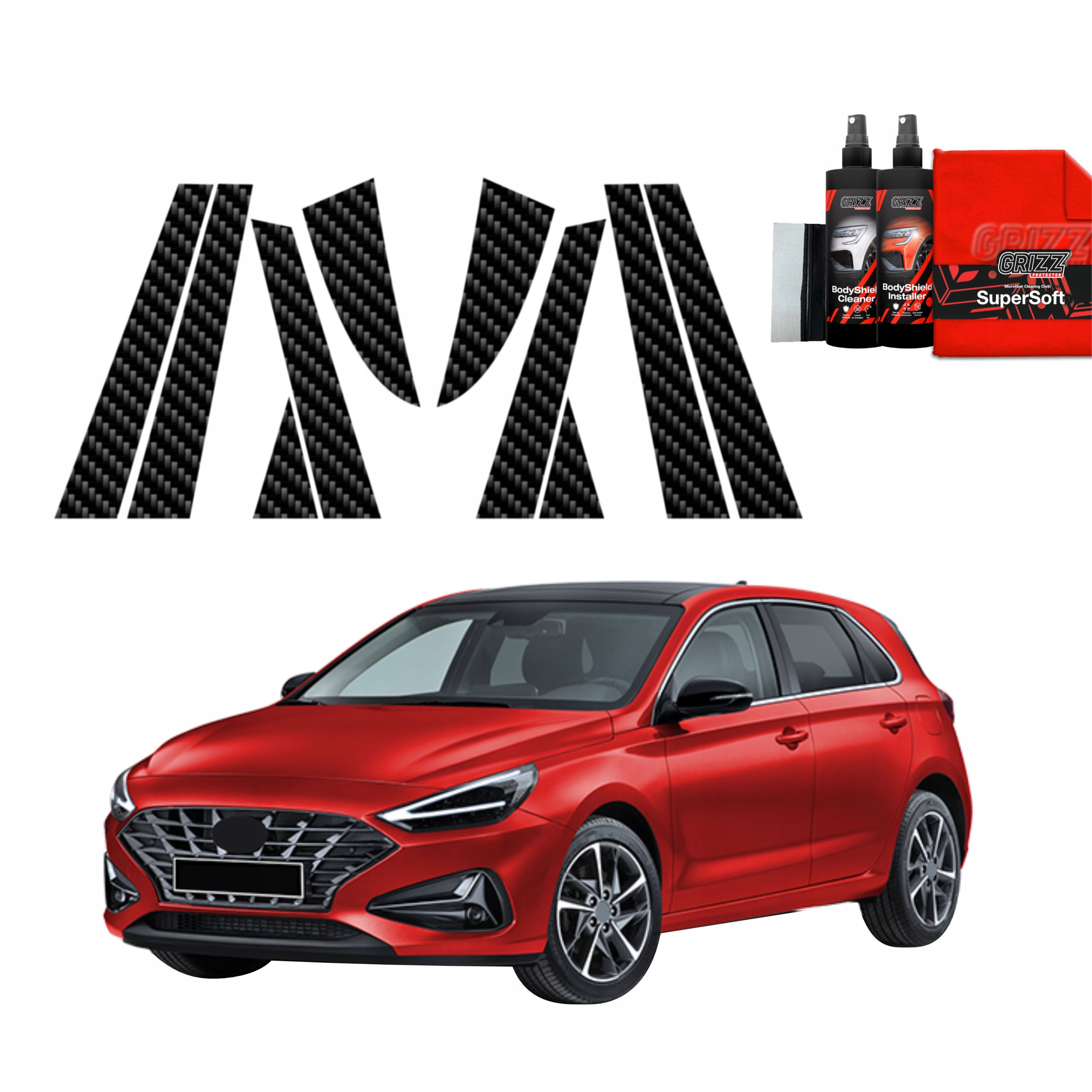 Folia karbonowa na słupki GrizzGlass BodyShield do Hyundai i30 Hatchback (2020-2025) – Ochrona i styl w jednym
