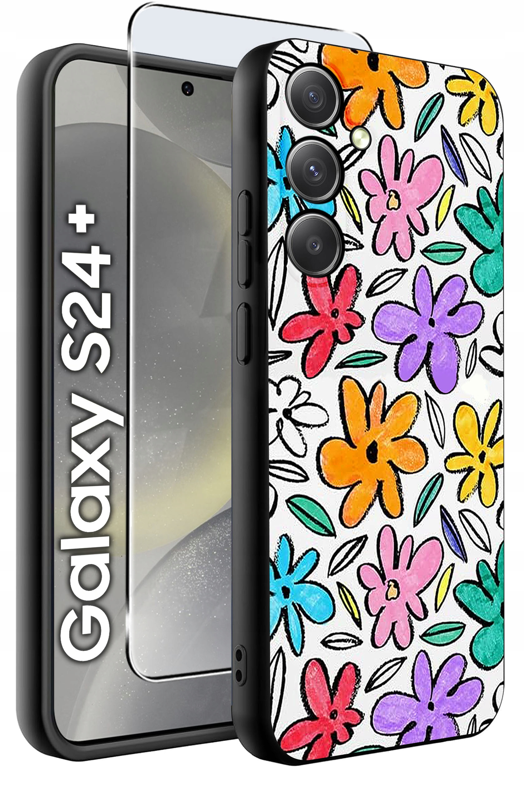ETUI do Samsung Galaxy S24+ Plus WZORY | SILIKONOWE MATT CASE + SZKŁO HARTOWANE 9H