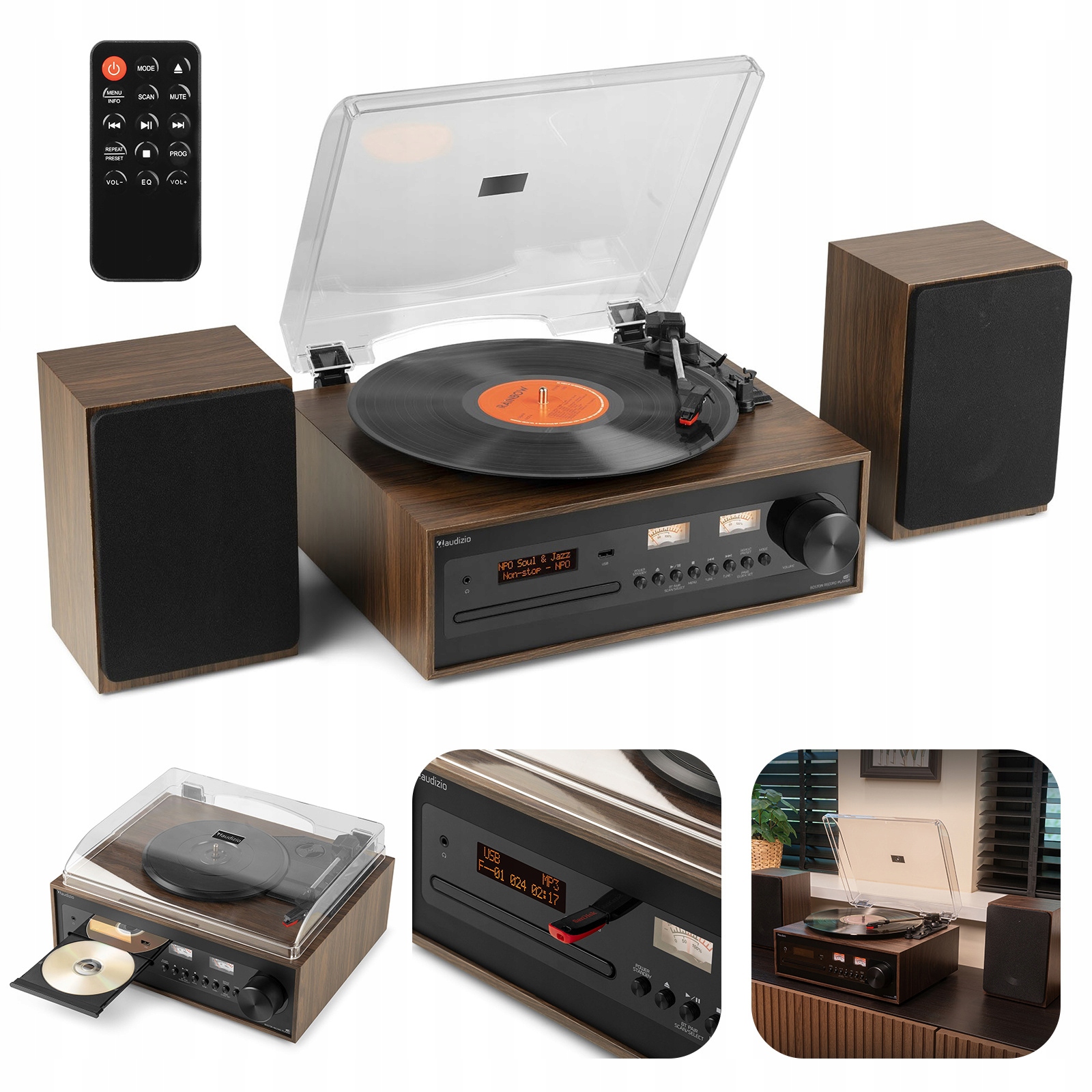 Gramofon retro Boston – Odtwarzacz CD, USB, radio DAB i głośniki Audizio