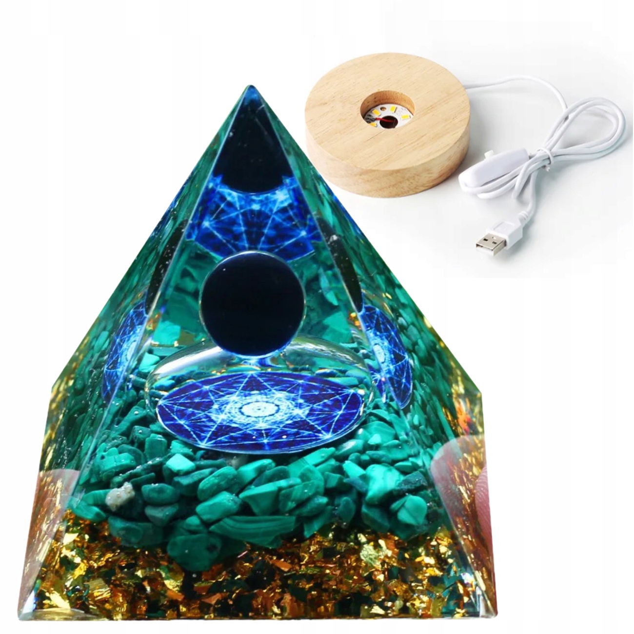 Piramida ORGONIT + LED Lampka PODSTAWA 5cm – Pozytywna energia w Twoim wnętrzu