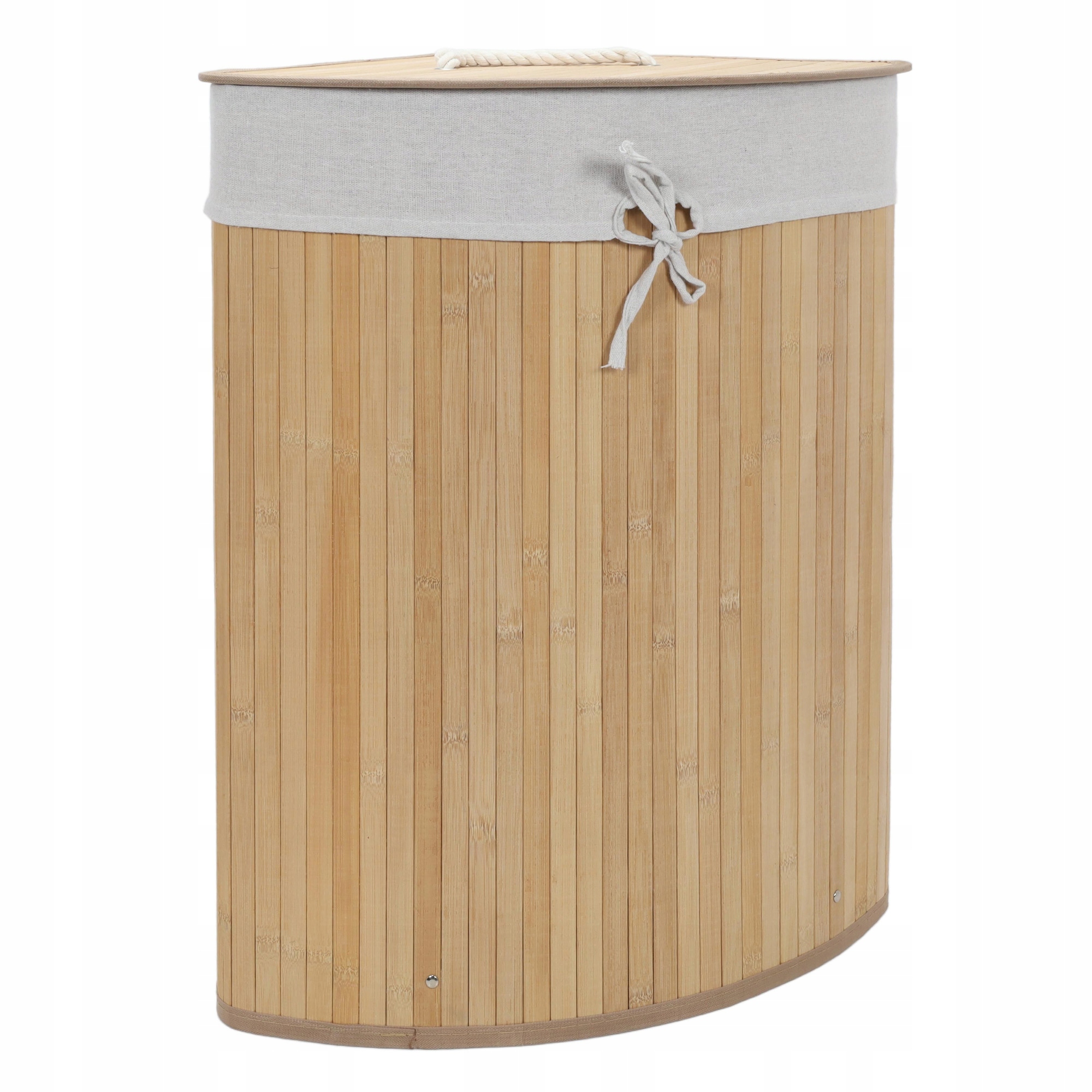 Narożny kosz na pranie z pokrywą, bambus, 60 l – Idealne rozwiązanie do małych wnętrz