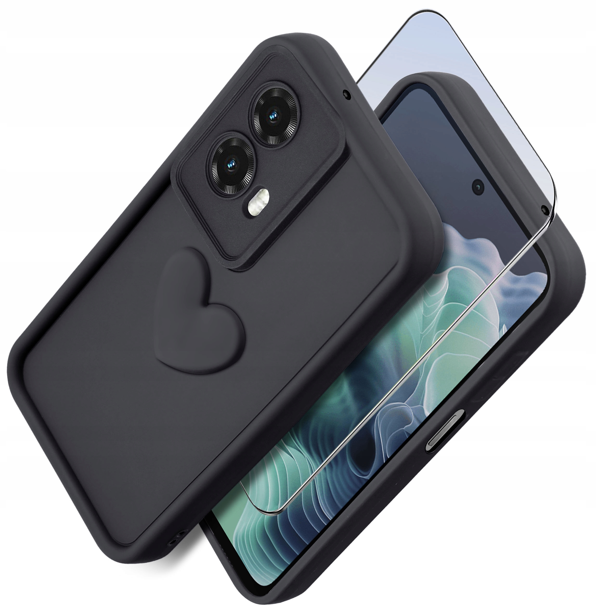 Etui do Motorola Moto G35 5G silikonowe MATOWE serce + Szkło ochronne na ekran 9H