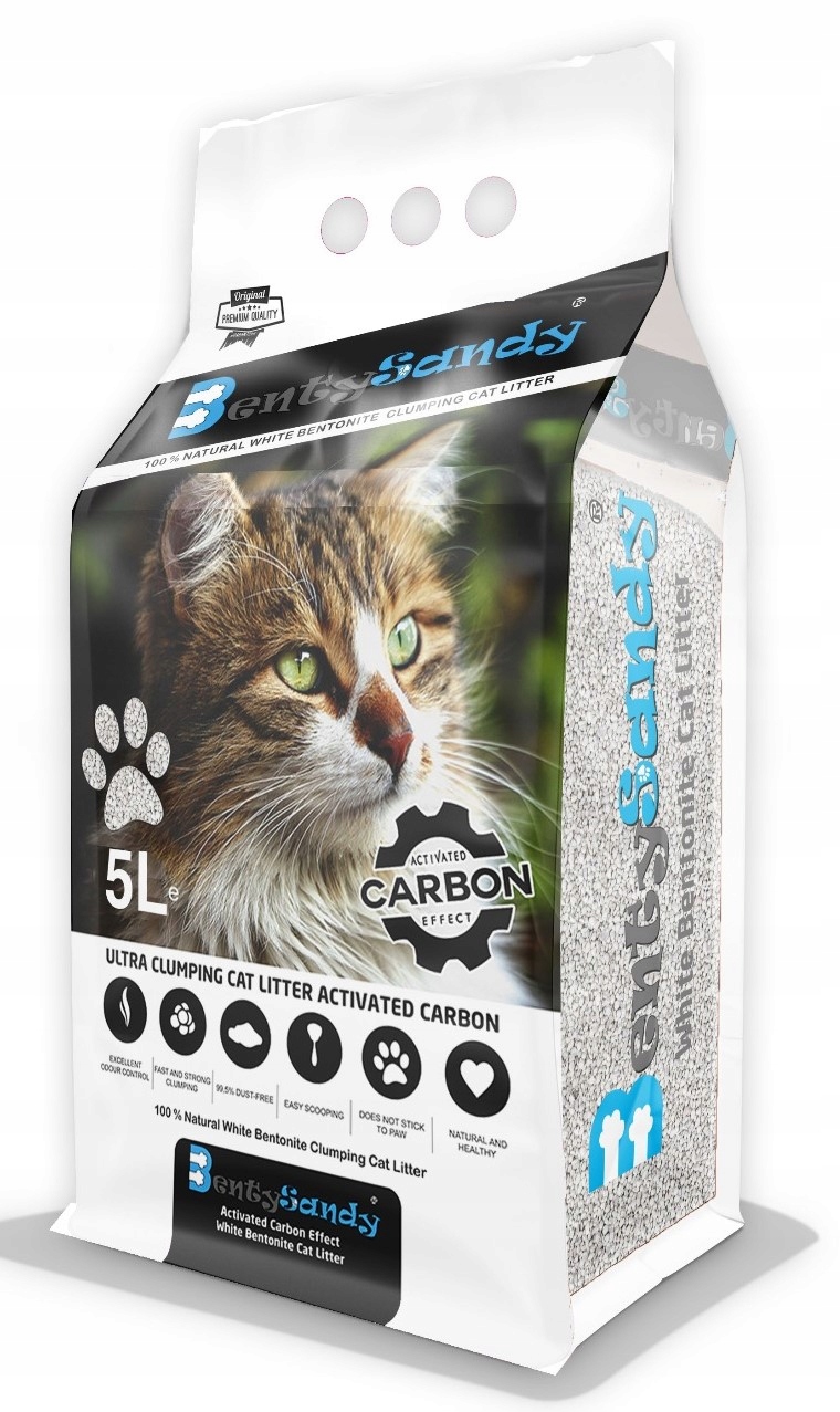 Żwirek dla kota BentySandy Żwirek bentonitowy BENTY SANDY Active Carbon 5L – Naturalny wybór dla Twojego pupila