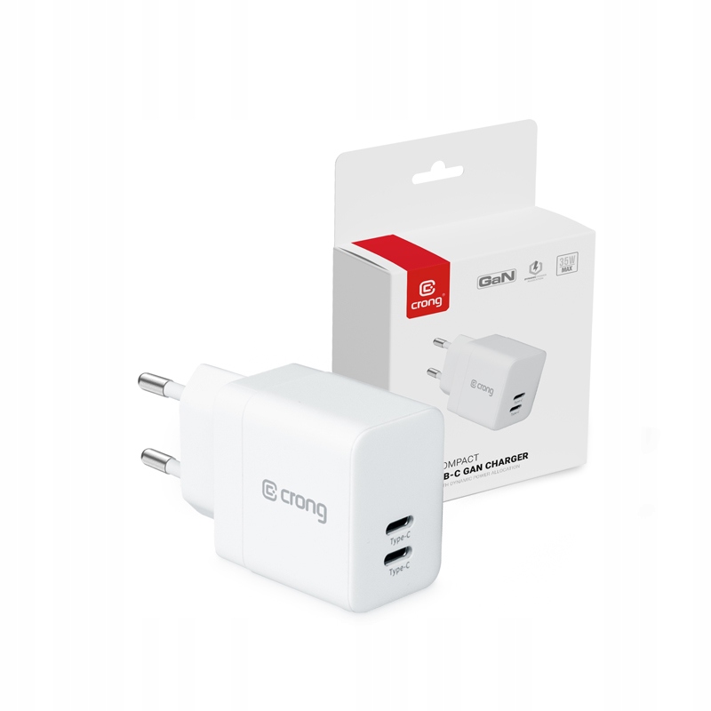Crong Utra Compact GaN – Ładowarka sieciowa 35W PD 3.0 2x USB-C (biały)