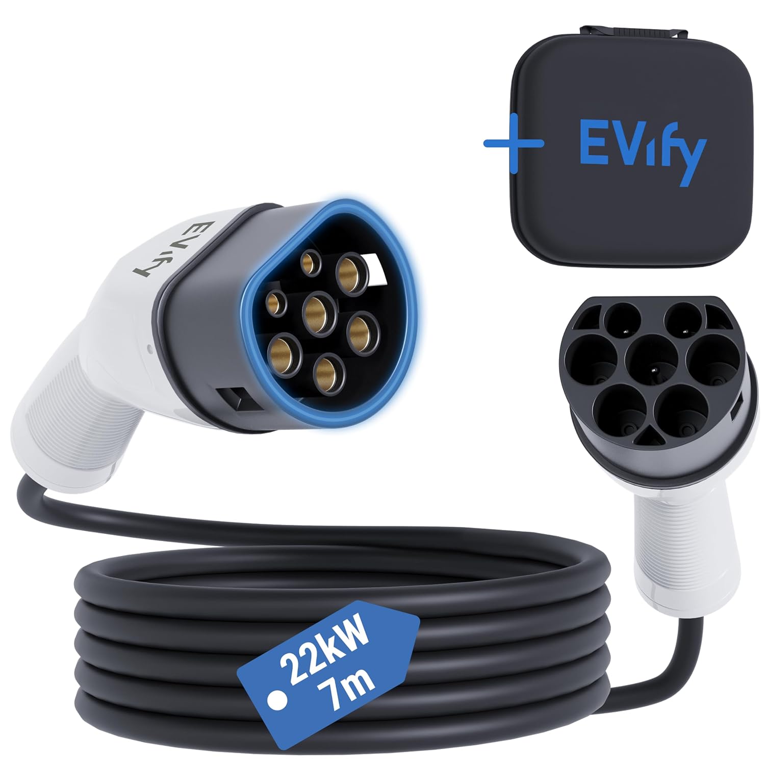 EVify Kabel do ładowania typu 2 22 kW 7m 32 A 3-fazowy – Idealne rozwiązanie dla Twojego samochodu elektrycznego
