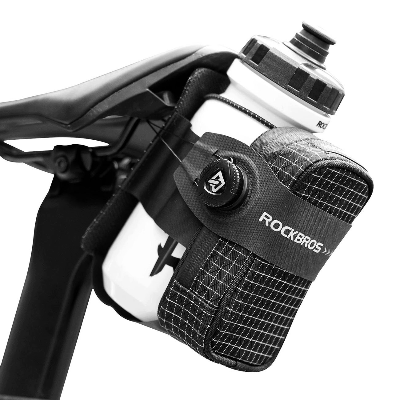 Torba rowerowa P010 podsiodłowa 0,2 l z uchwytem na bidon 0,6 l - czarna