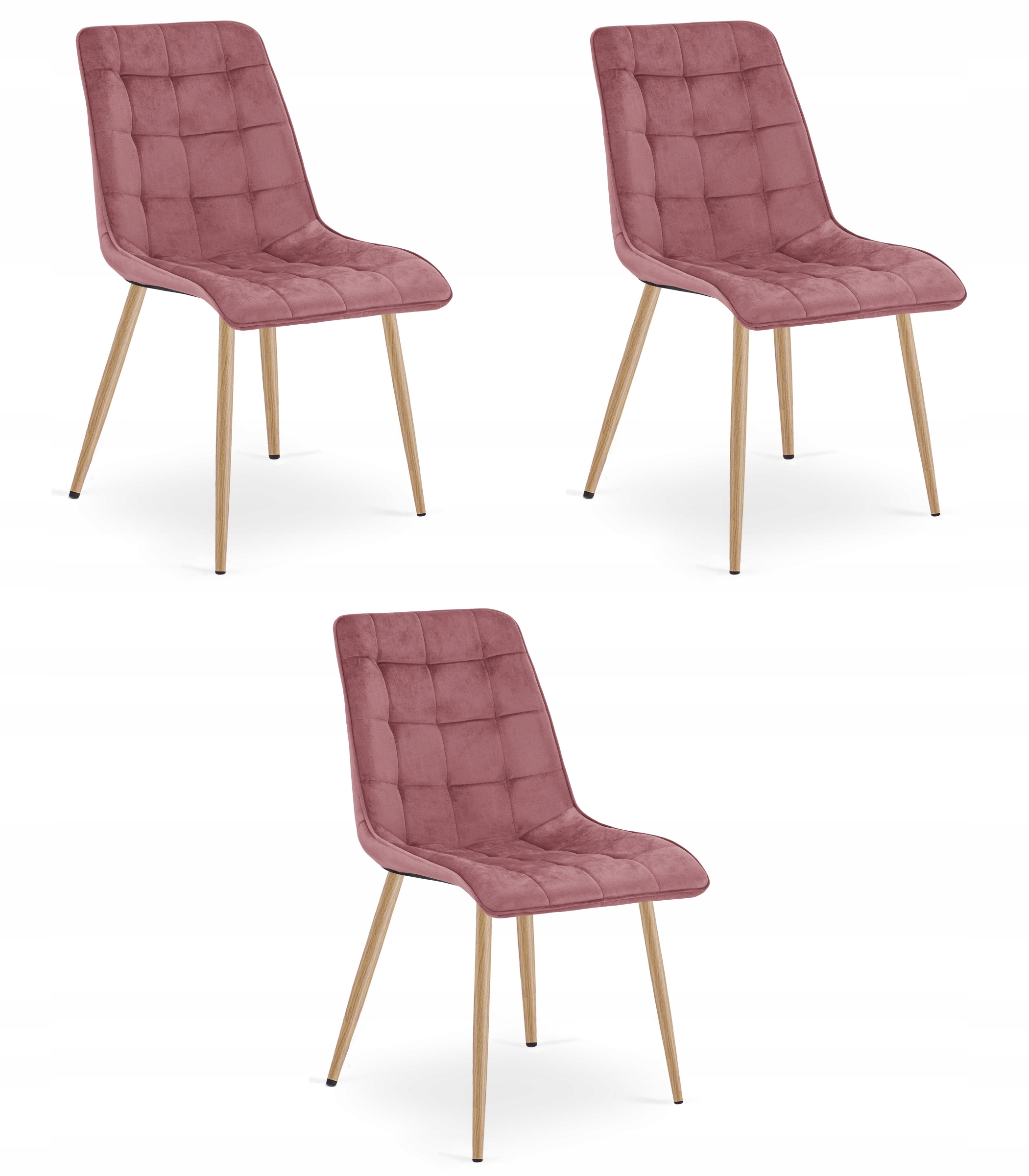 Krzesło tapicerowane SPLIT ciemny róż aksamit nogi dąb do salonu x3 – Elegancja i komfort w Twoim wnętrzu