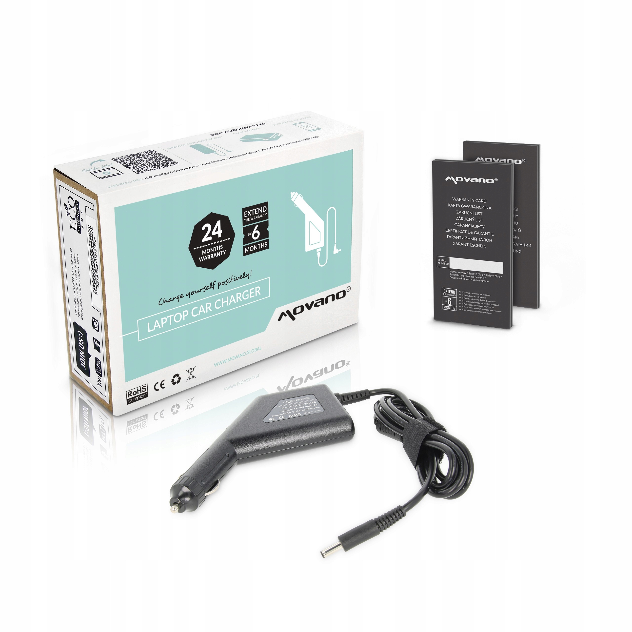 Zasilacz samochodowy Movano 19.5V 3.34A (4.5x3.0) do Dell – Niezawodne zasilanie w podróży