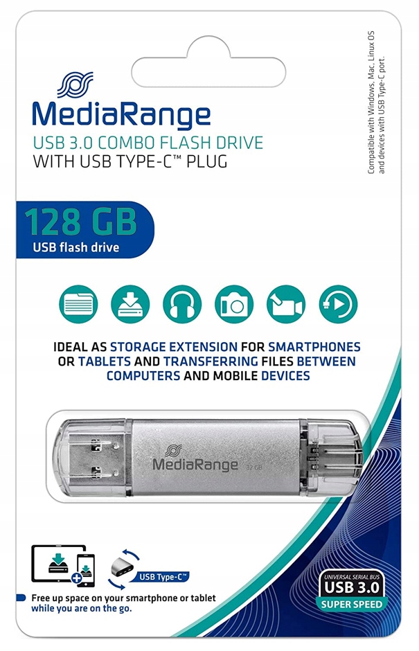 Pendrive MediaRange MR938 – Pamięć USB 128 GB z interfejsem USB Type-A i USB Type-C