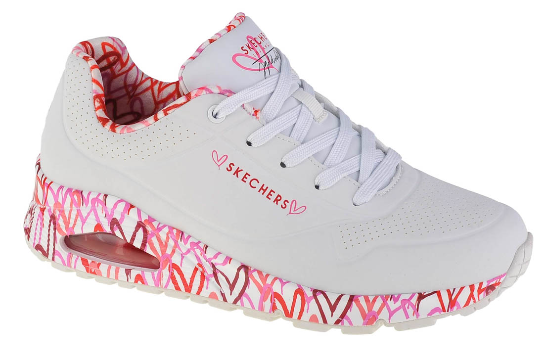 Skechers Uno-Loving Love 155506-WRPK – Stylowe białe sneakersy dla kobiet