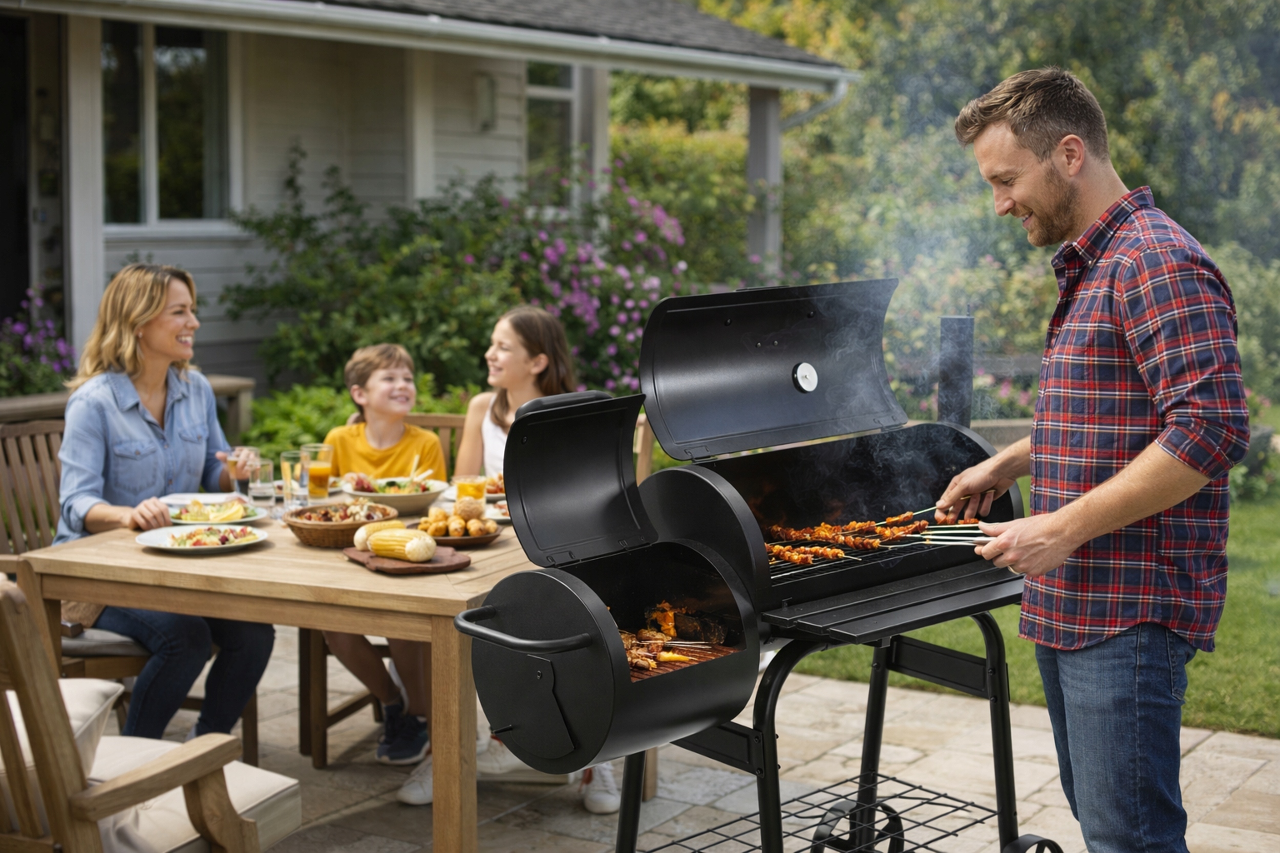 GRILL WĘGLOWY OGRODOWY BECZKA Z WĘDZARNIĄ TERMOMETR DUŻY RUSZT PÓŁKI KOMIN Typ produktu beczka