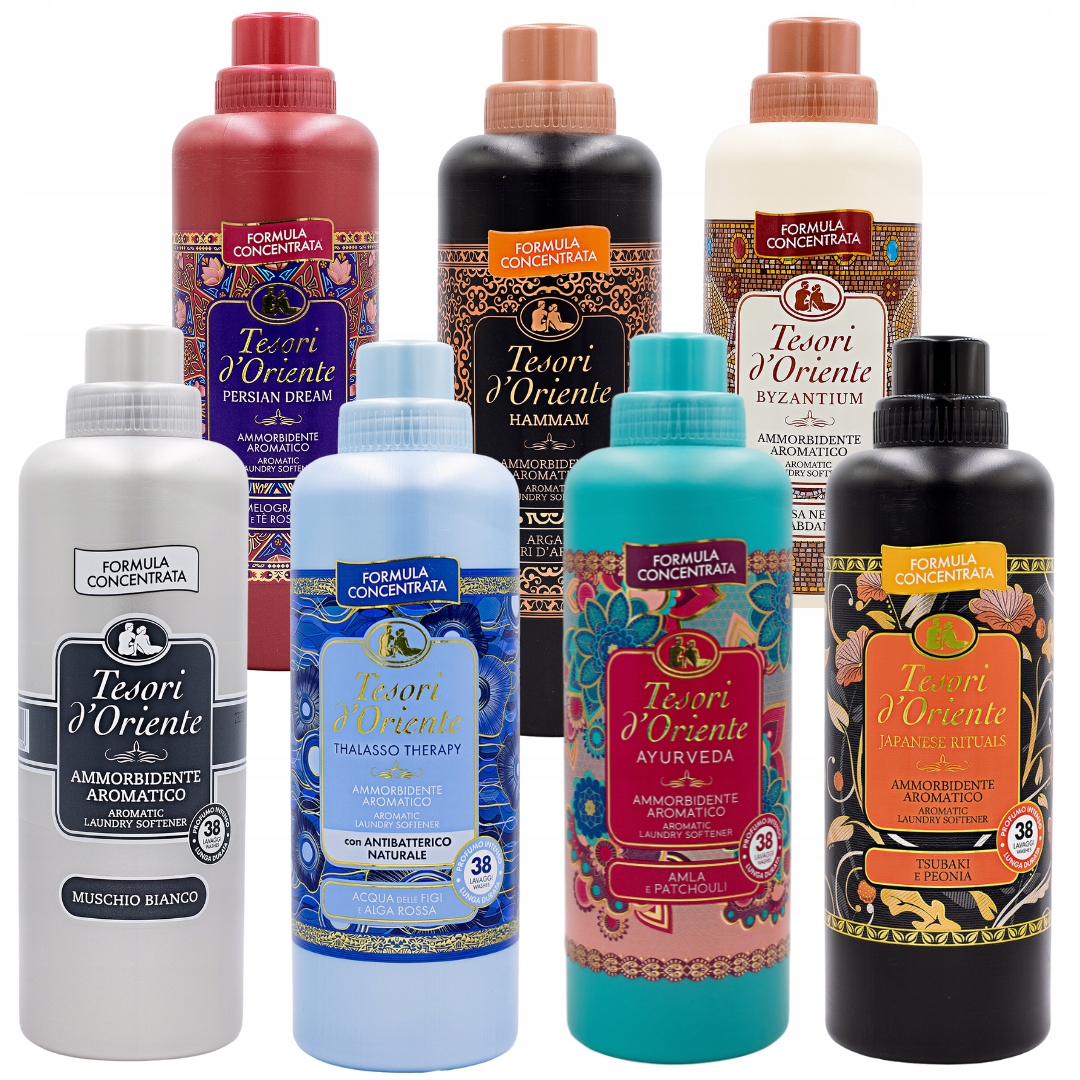 Zestaw Tesori d'Oriente 7x Płyn do płukania tkanin 760 ml – Wyjątkowe zapachy dla Twoich ubrań