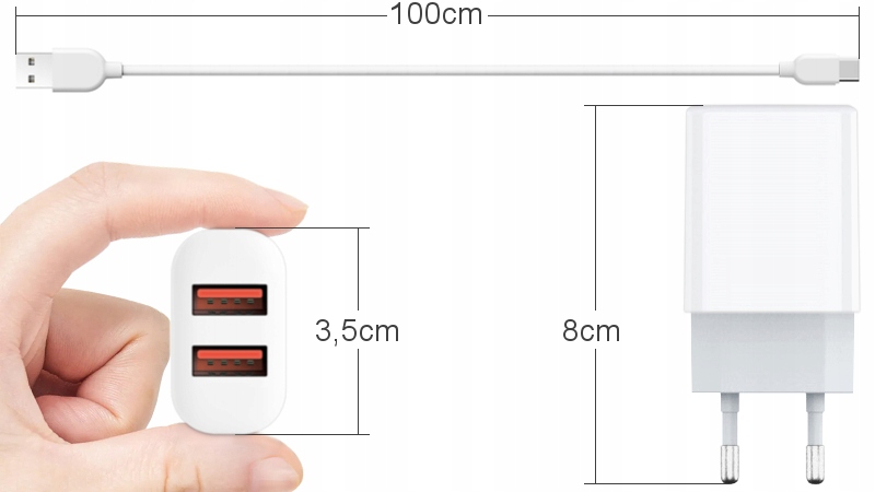 Zestaw zawiera: Ładowarka i kabel USB-C o długości 1m