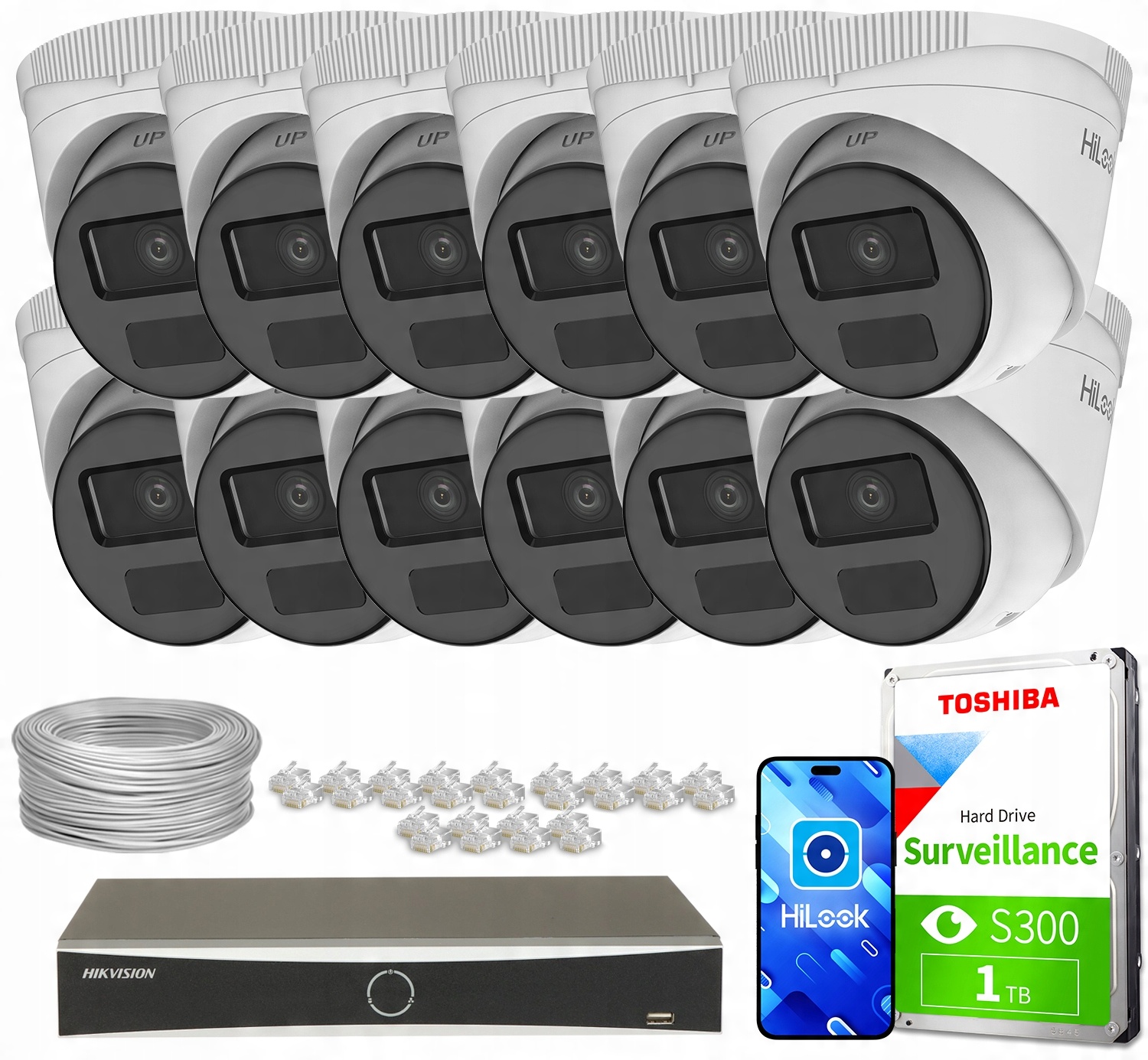 Zestaw do monitoringu 12x IPCAM-T2-P Full HD, PoE, IR 20m, HiLook Hikvision – Kompleksowe rozwiązanie do zabezpieczenia