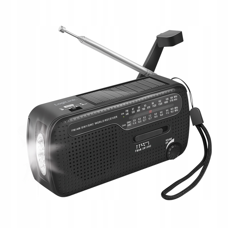 Radio LogiLink Dynamo-Handkurbel-Radio m.Solarpanel&Taschenlampe (SP0061) – Niezawodne źródło informacji w każdych warunkach