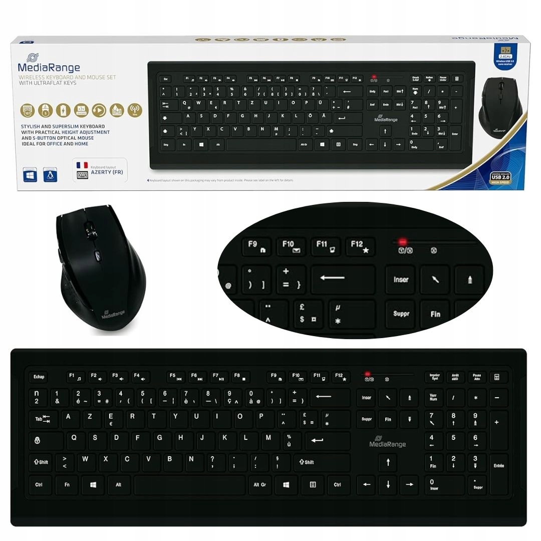 Zestaw klawiatur + optymalna 5-przyciskowa mysz bezprzewodowa – Wydajność i komfort w pracy