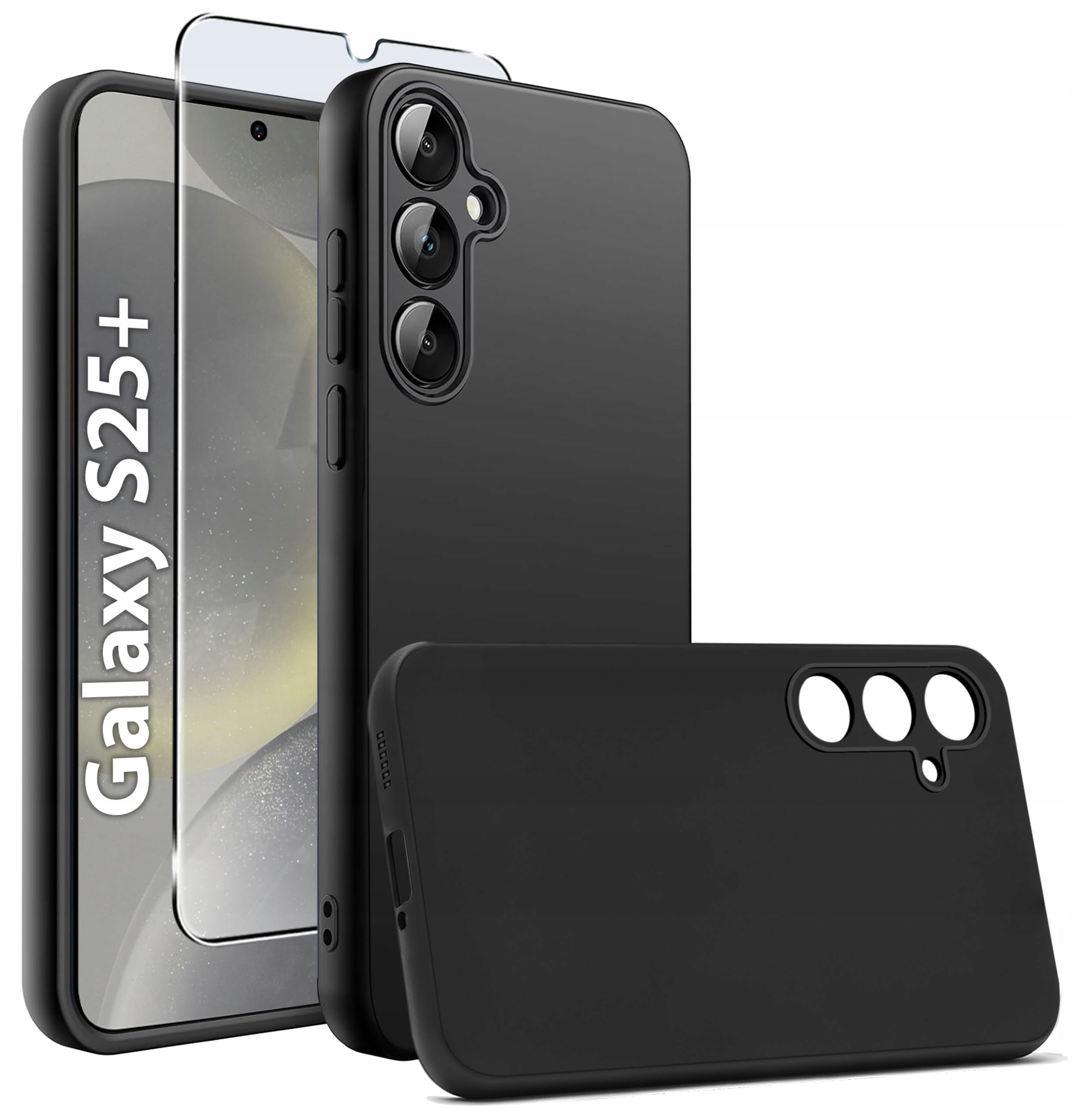 Etui do Samsung S25+ Plus CASE Gumowe CZARNE Matowe Silikon Slim + SZKŁO 9H – Ochrona i styl w jednym
