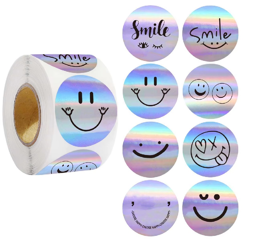 Naklejki Smile Srebrne Holograficzne Etykieta Dekoracyjna 500 szt. – Urok w każdym detalu