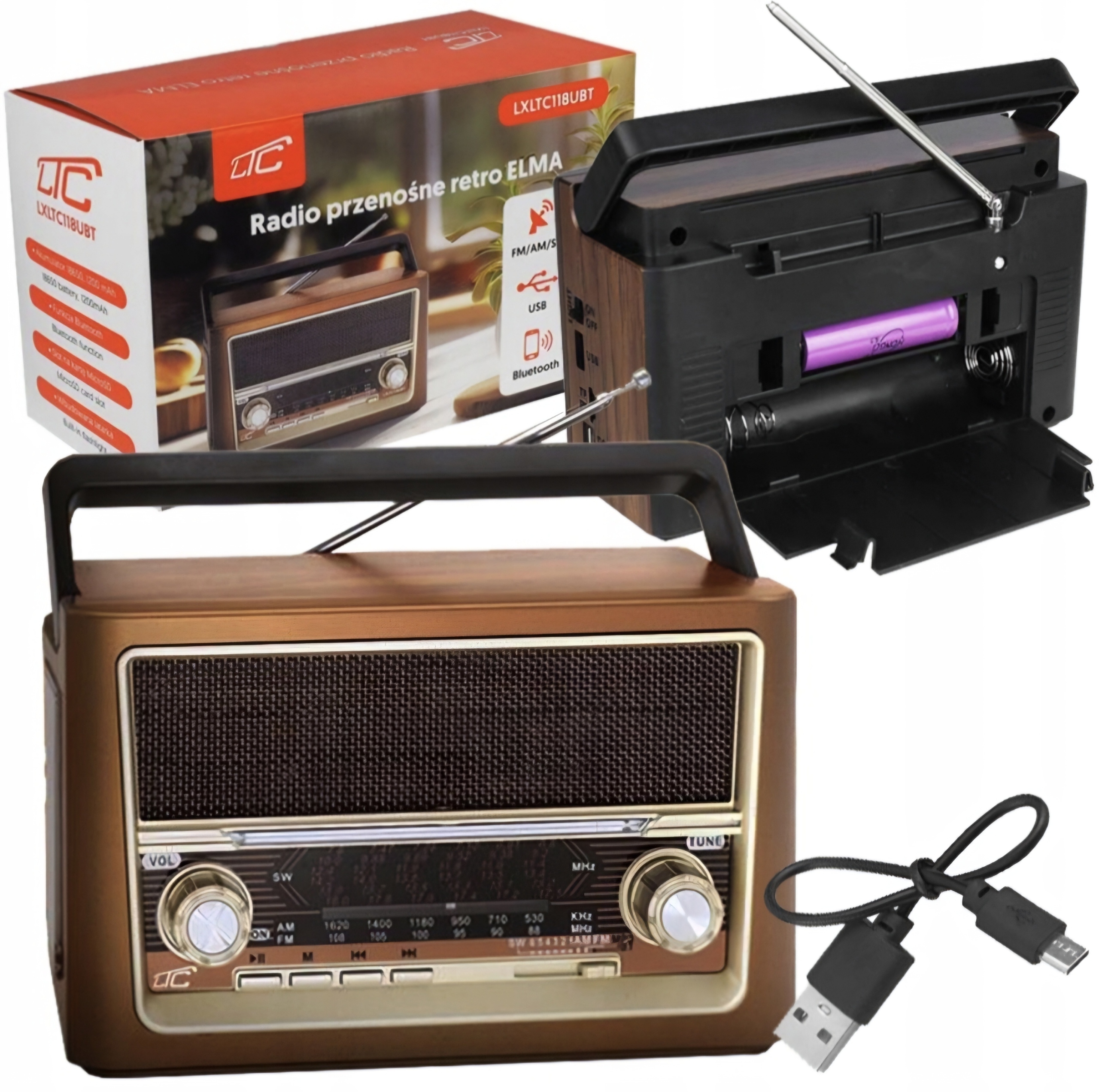 Radio przenośne ELMA RETRO Bluetooth USB latarka – Twoje mobilne źródło muzyki