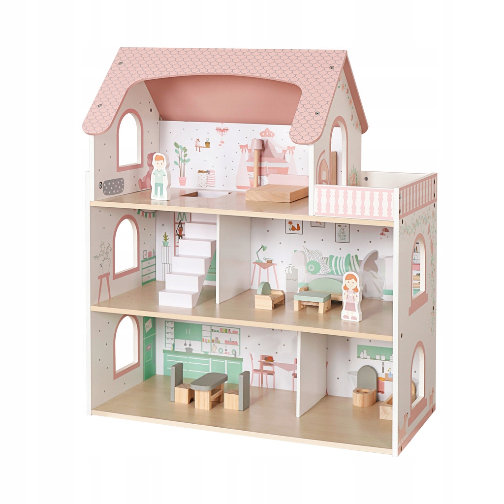 Domek dla lalek drewniany LULILO Peonio 70cm LED róż – Magiczny świat zabawy