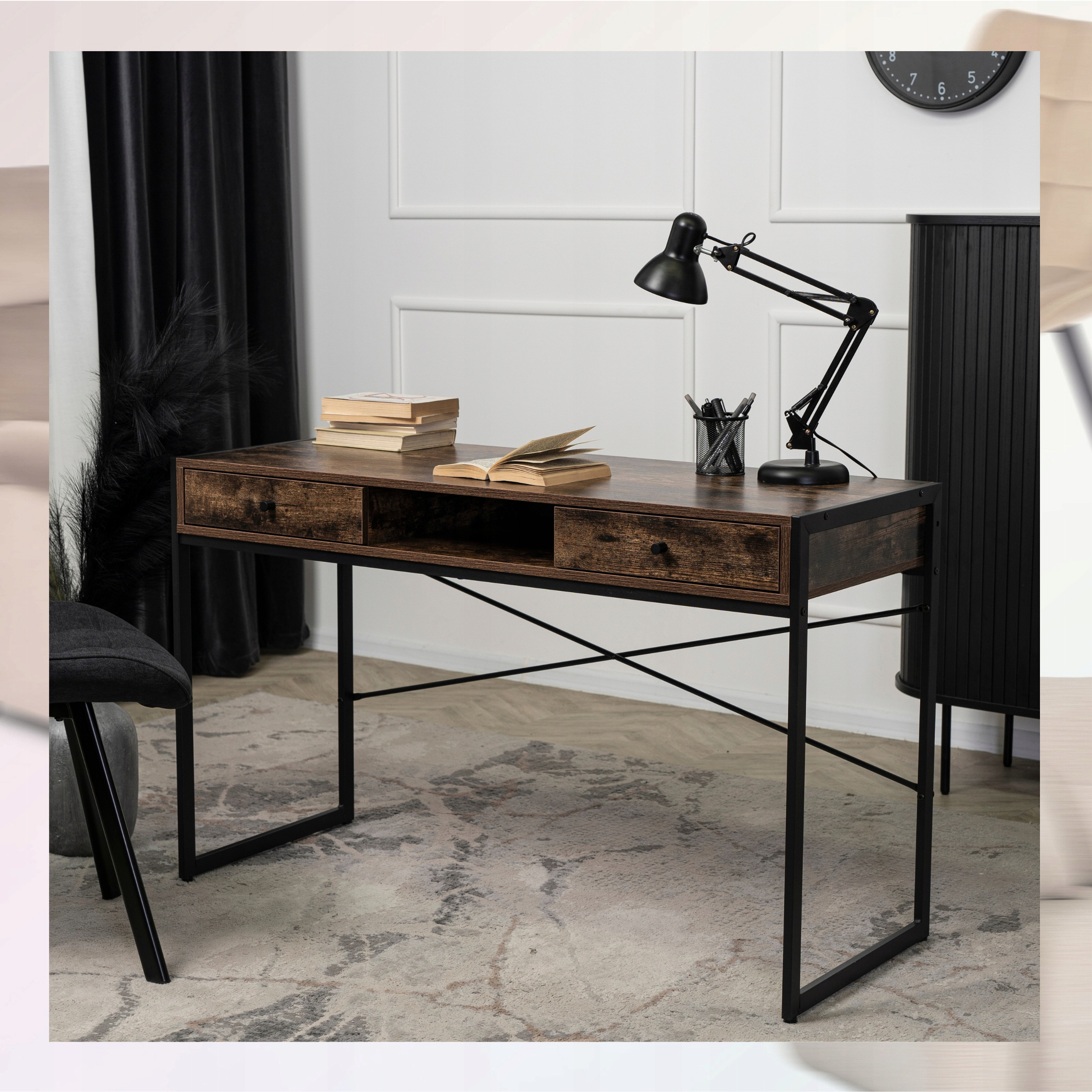 Biurko Loft z Szufladami Industrialne Drewniane STEP Dąb Rustykalny Vintage – Stylowe i funkcjonalne rozwiązanie do Twojego wnętrza