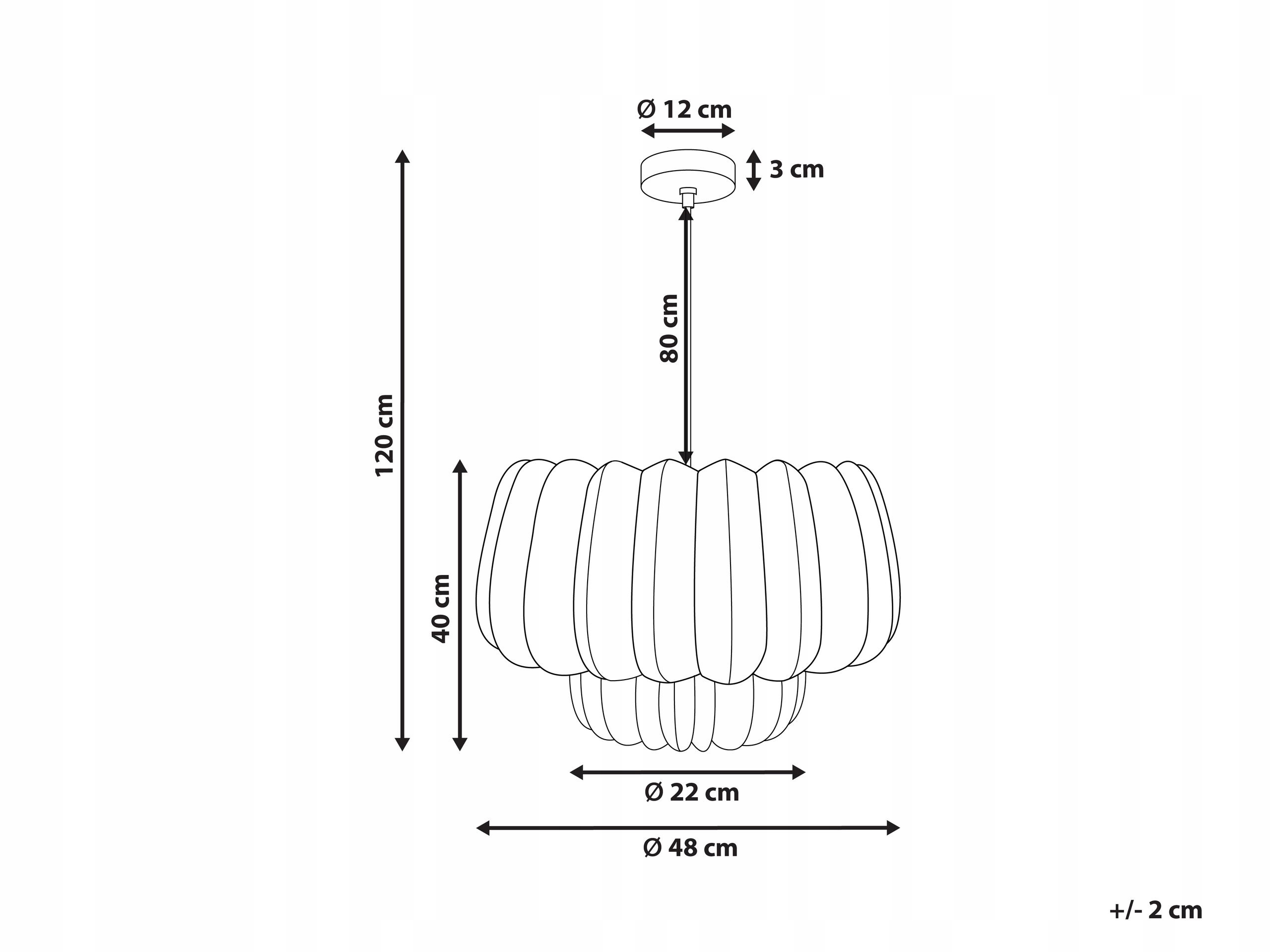 Wymiary lampy: średnica 48 cm, wysokość 120 cm