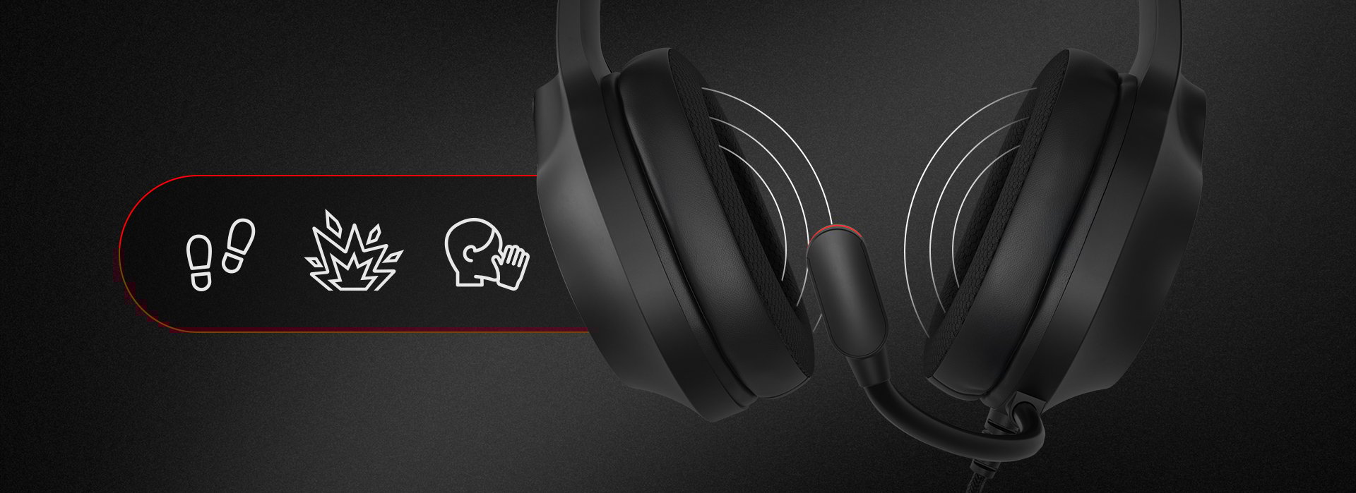 Czarne słuchawki nauszne Genesis Neon 213 RGB z mikrofonem, wyposażone w podświetlenie RGB i ikony wskazujące różne funkcje.