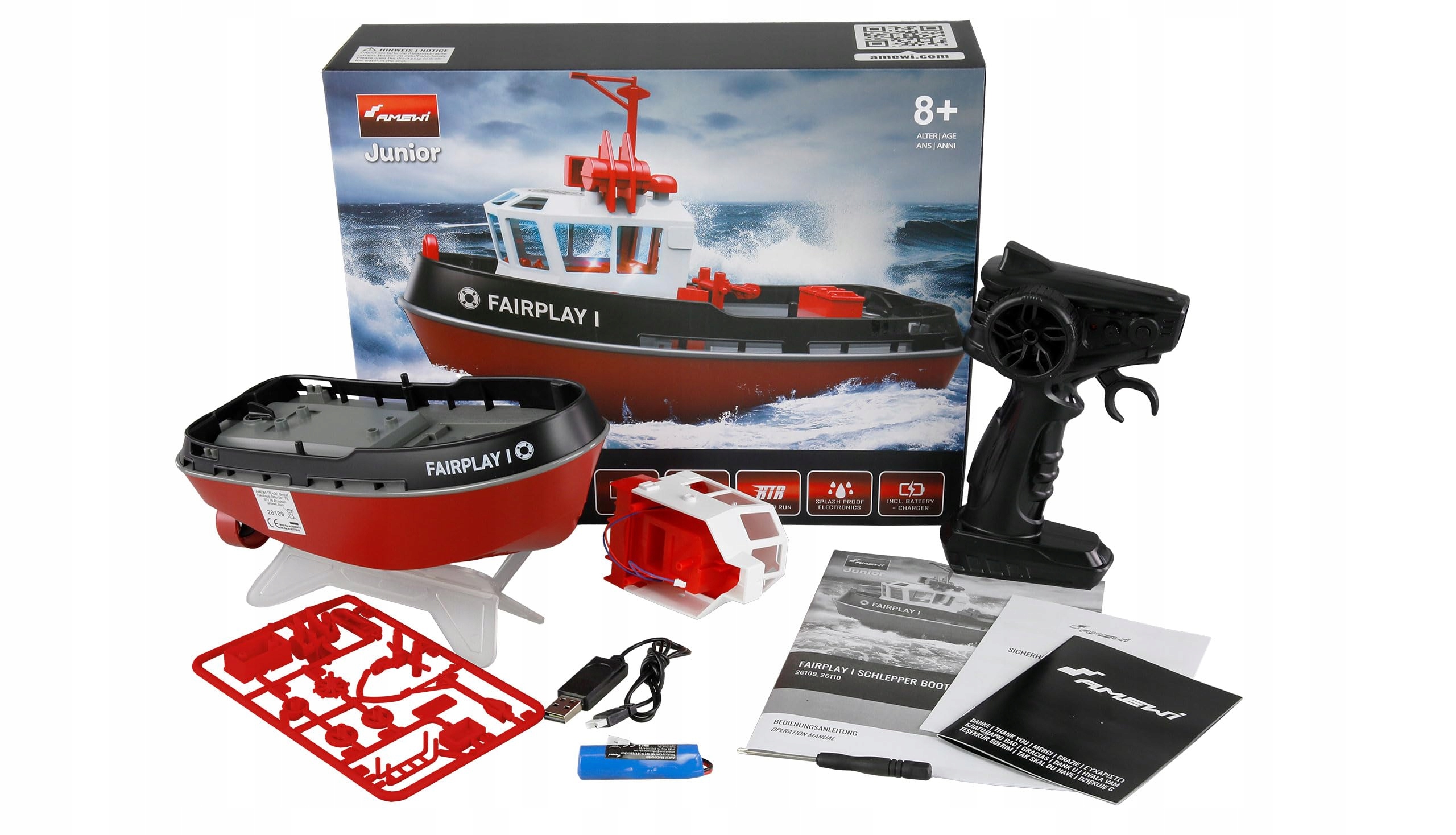 Amewi RC Schlepperboot Fairplay I 1:72 RTR – Zdalnie sterowany holownik dla dzieci