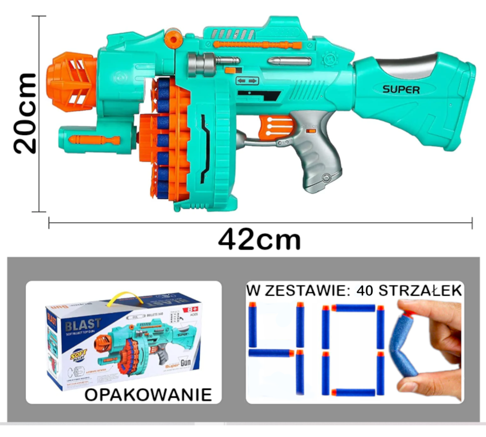 NERF Wyrzutnia Blaster Pistolet Karabin Elektryczny AUTOMATYCZNY Na Strzałki TOMDORIX