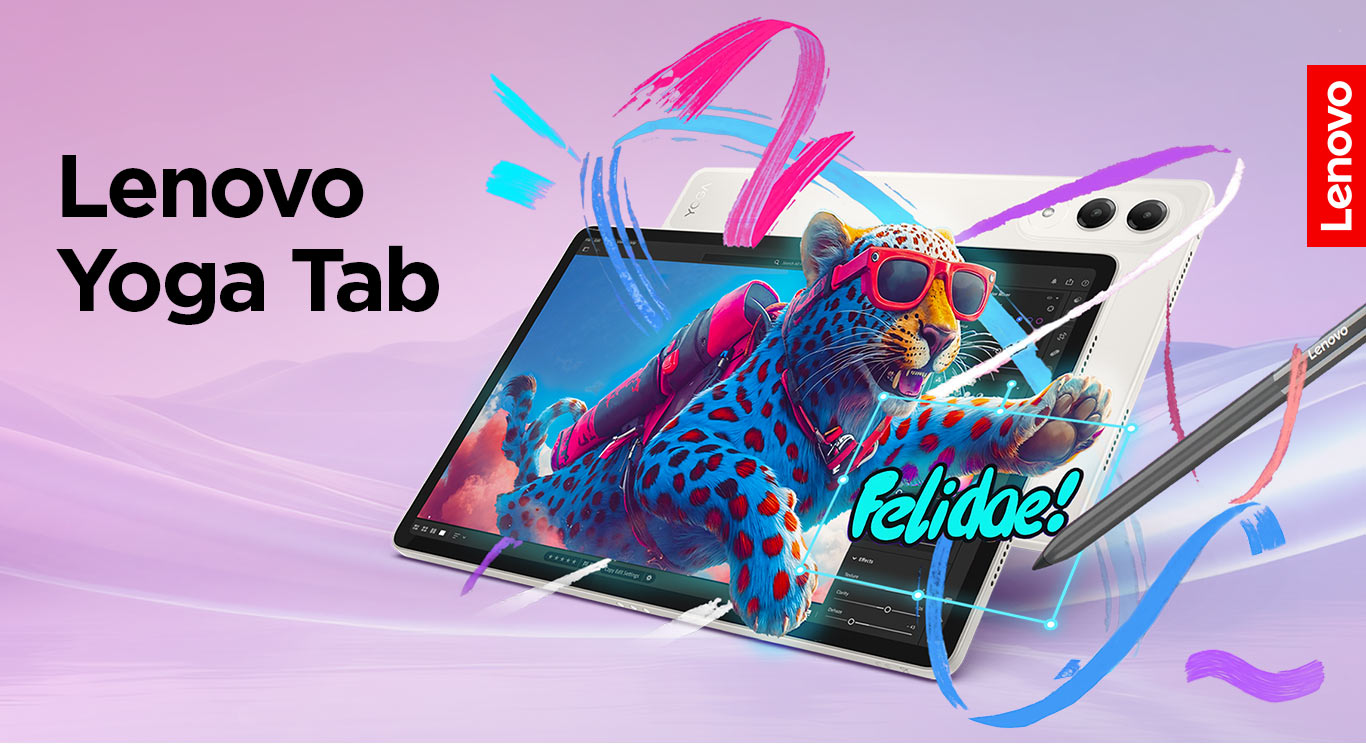 Tablet Lenovo Yoga Tab i rysik Tab Pen Pro, na ekranie rysunkowa postać tygrysa
