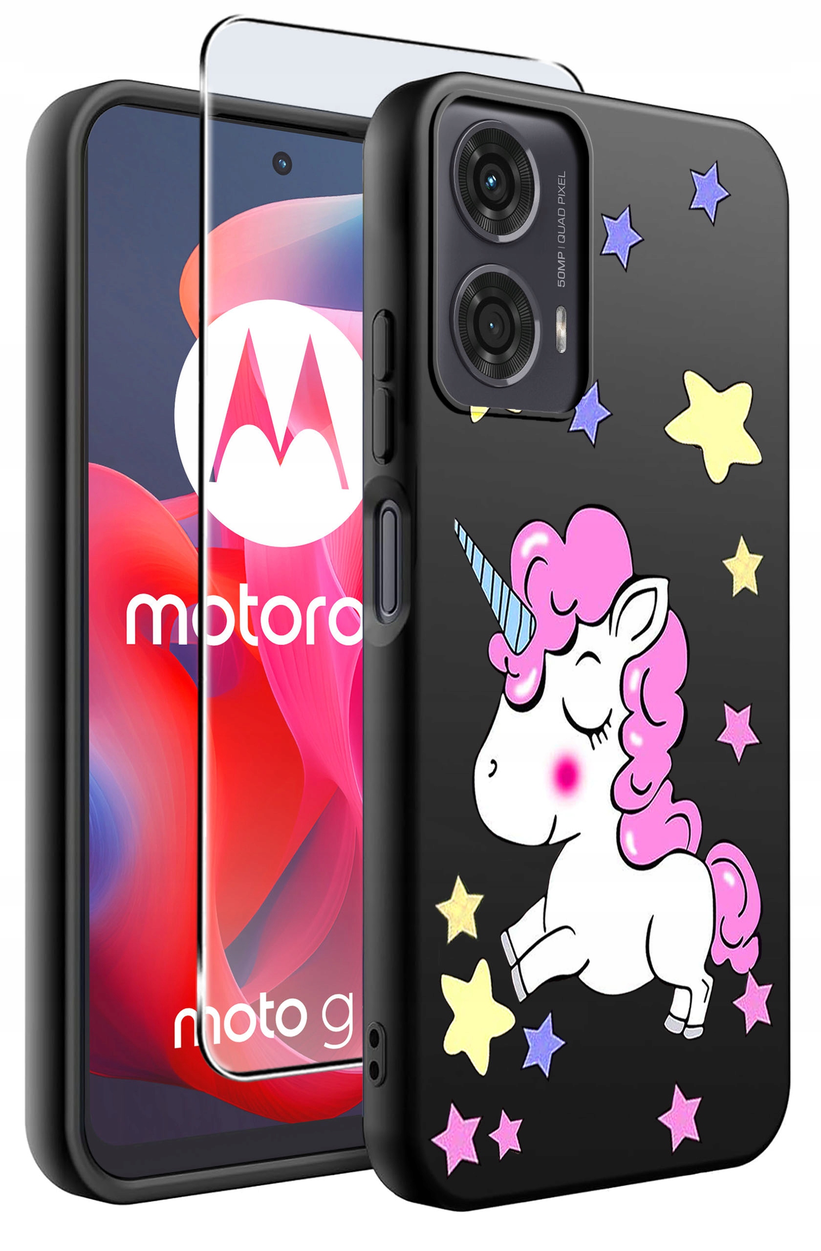 Etui do Motorola Moto G24 | G24 POWER | G04 | E14 WZORY | SILIKONOWE MATT CASE + SZKŁO HARTOWANE 9H