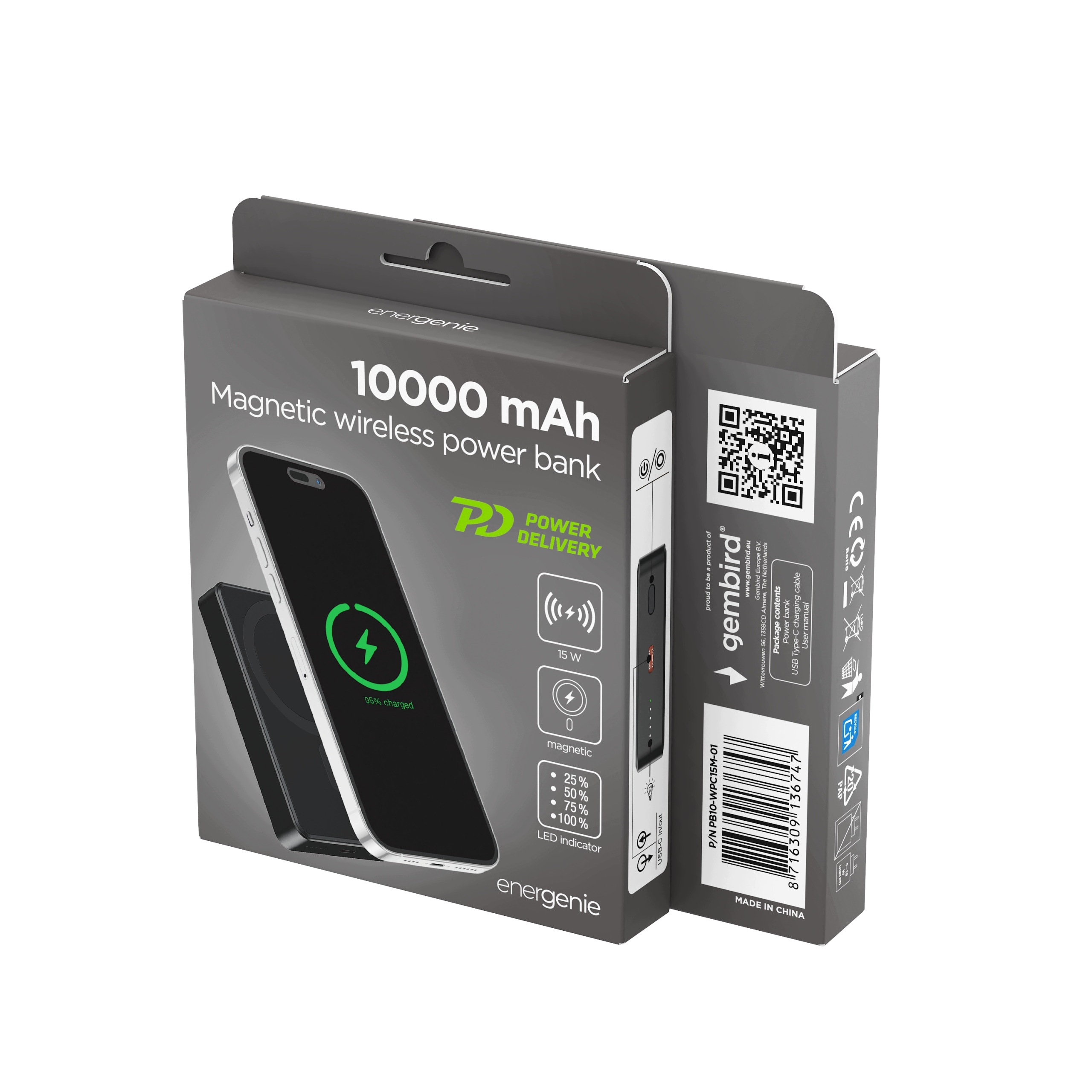 Powerbank magnetyczny 15W 10000 mAh Gembird PB10-WPC15M-01 – Twoje mobilne źródło energii