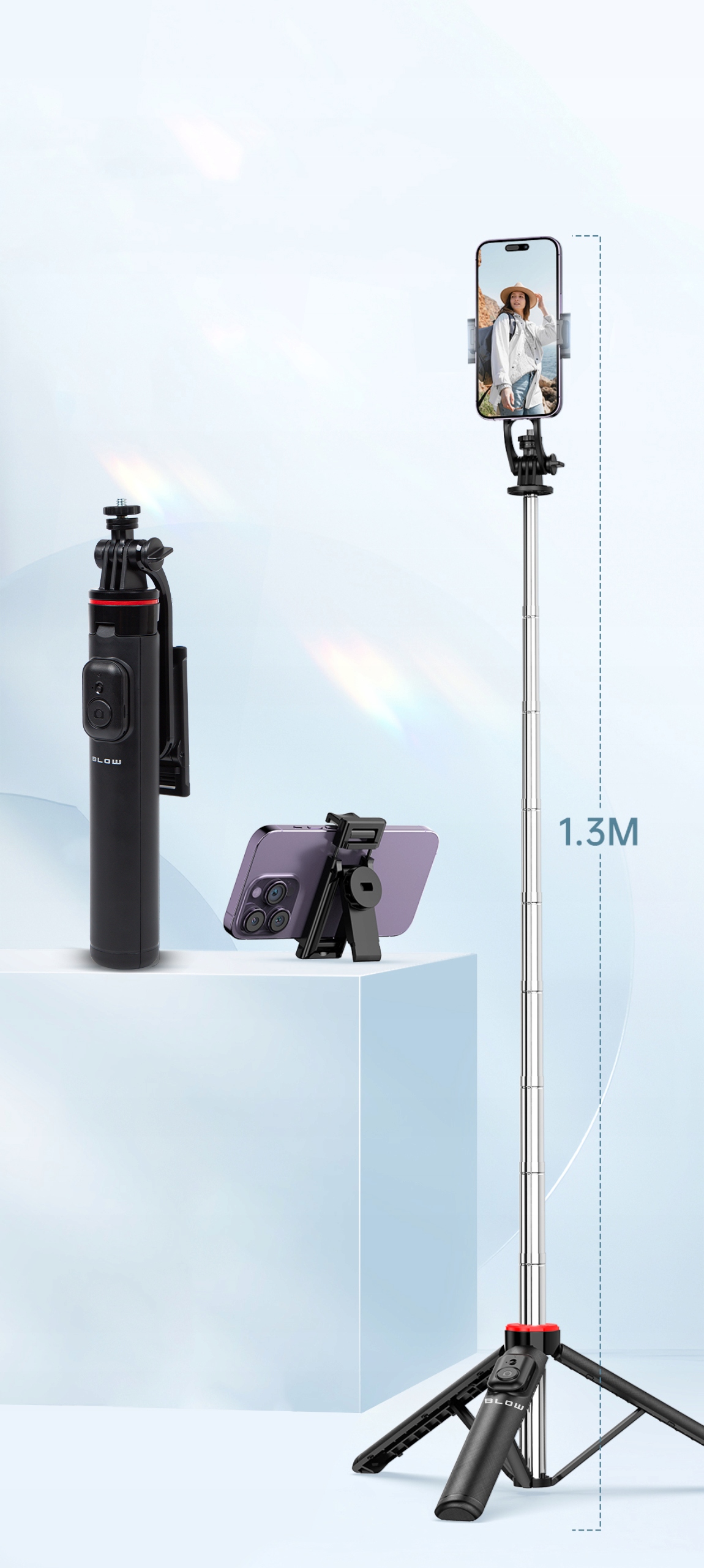 Teleskopowy mechanizm – Maksymalna długość 132,5 cm dla szerszych kadrów