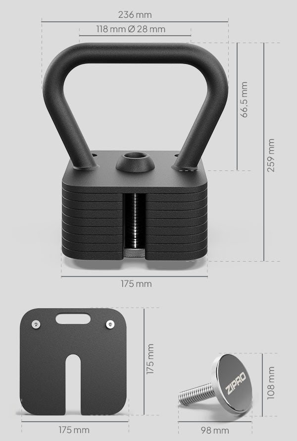 ZIPRO Kettlebell z regulacja obciążenia 19 kg