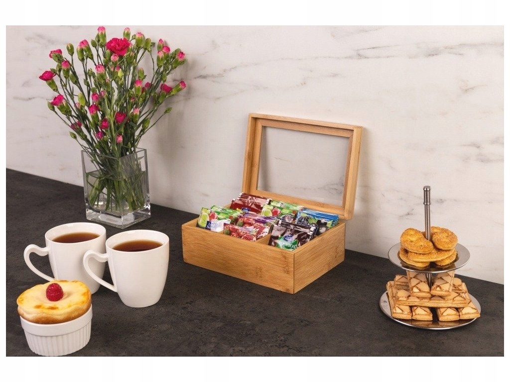 Herbaciarka bambusowa 5five z 6 przegródkami – Elegancka organizacja herbat