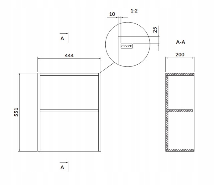 Praktyczne wymiary szafki: 55,10 cm wysokości, 44,40 cm szerokości, 20,00 cm głębokości