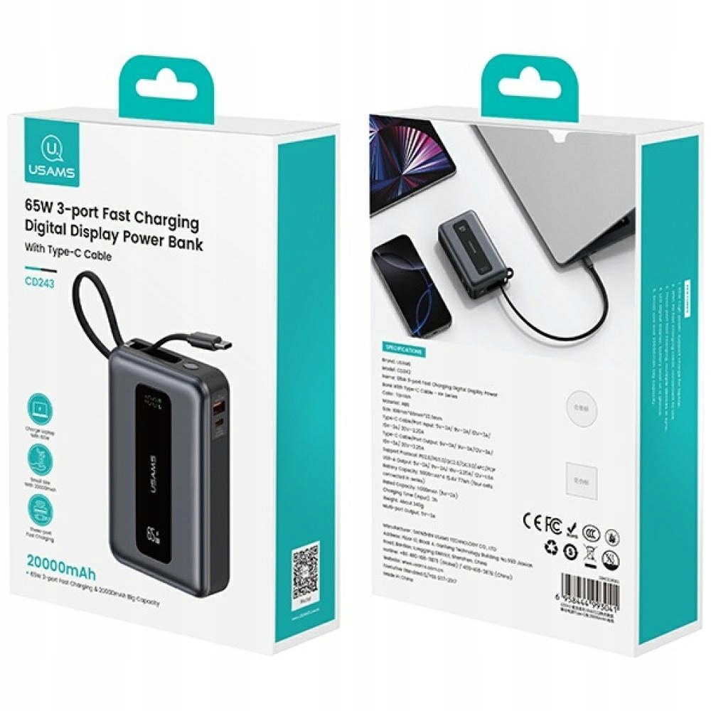 Powerbank USAMS XH Series CD243 20000mAh 65W – Niezawodne zasilanie w podróży