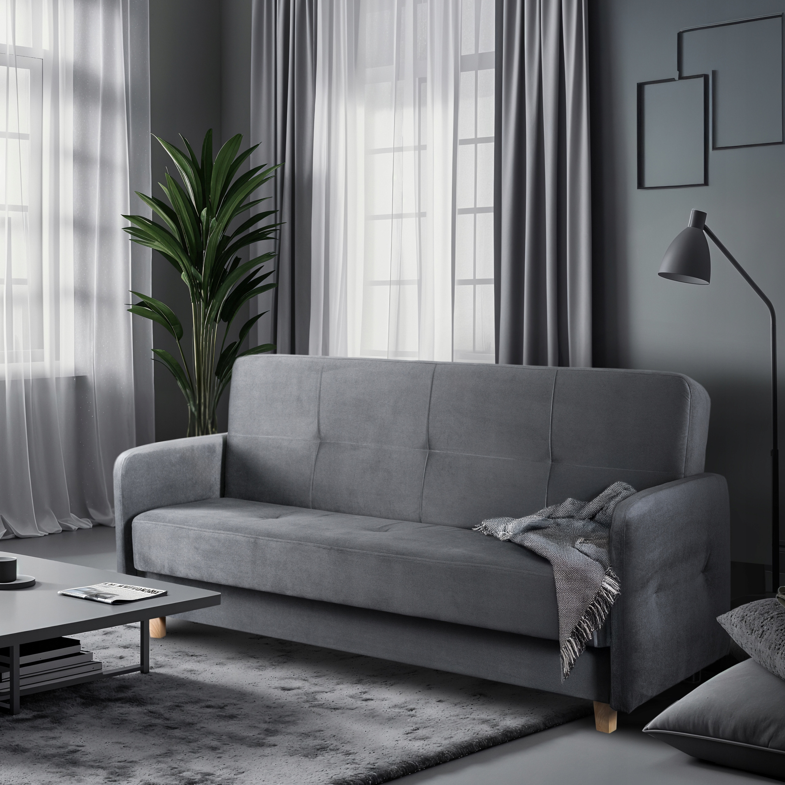 Sofa Kanapa Rozkładana z Funkcją Spania Wersalka Dwuosobowa Szara CUBA – Wygoda i styl w Twoim salonie