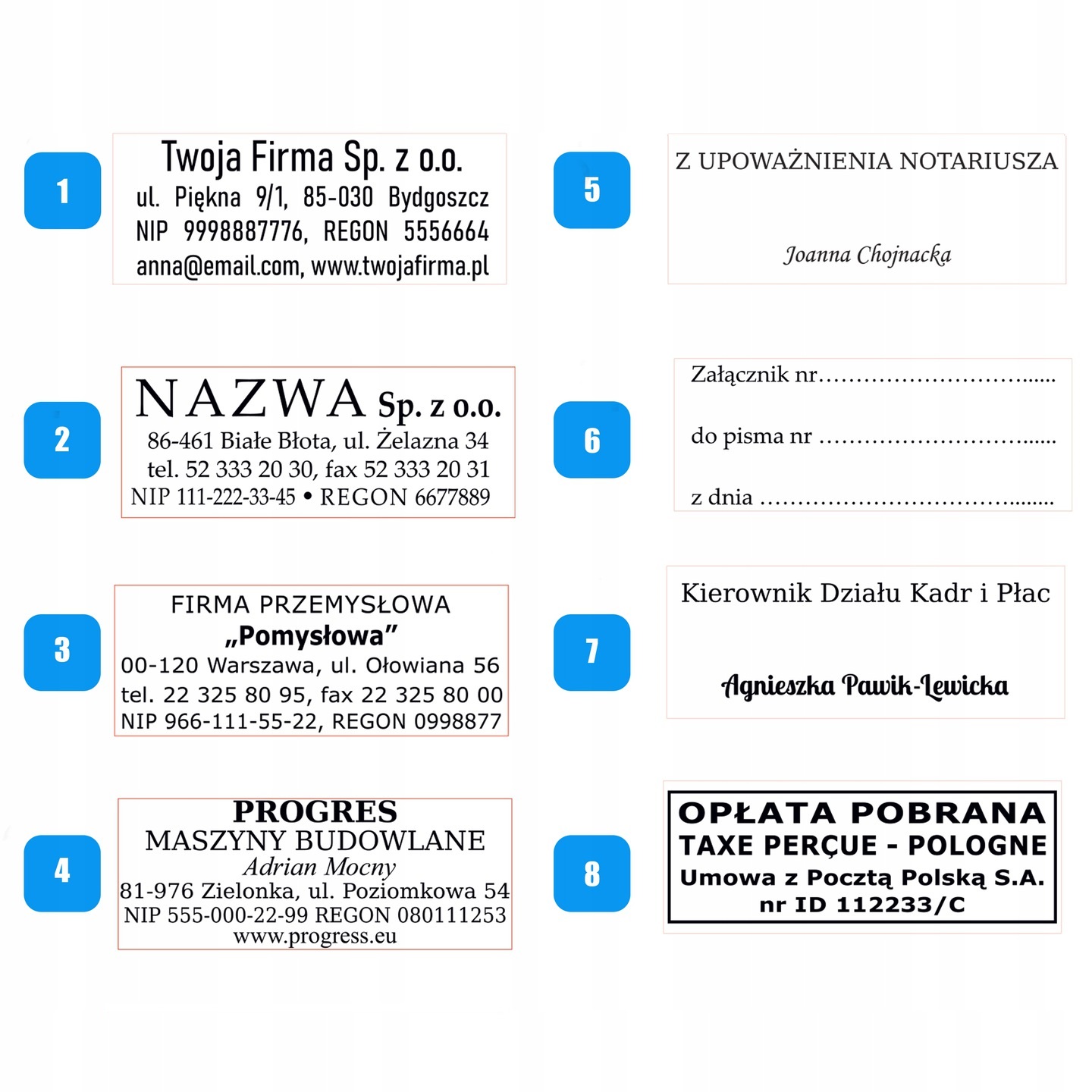 Możliwości personalizacji pieczątki